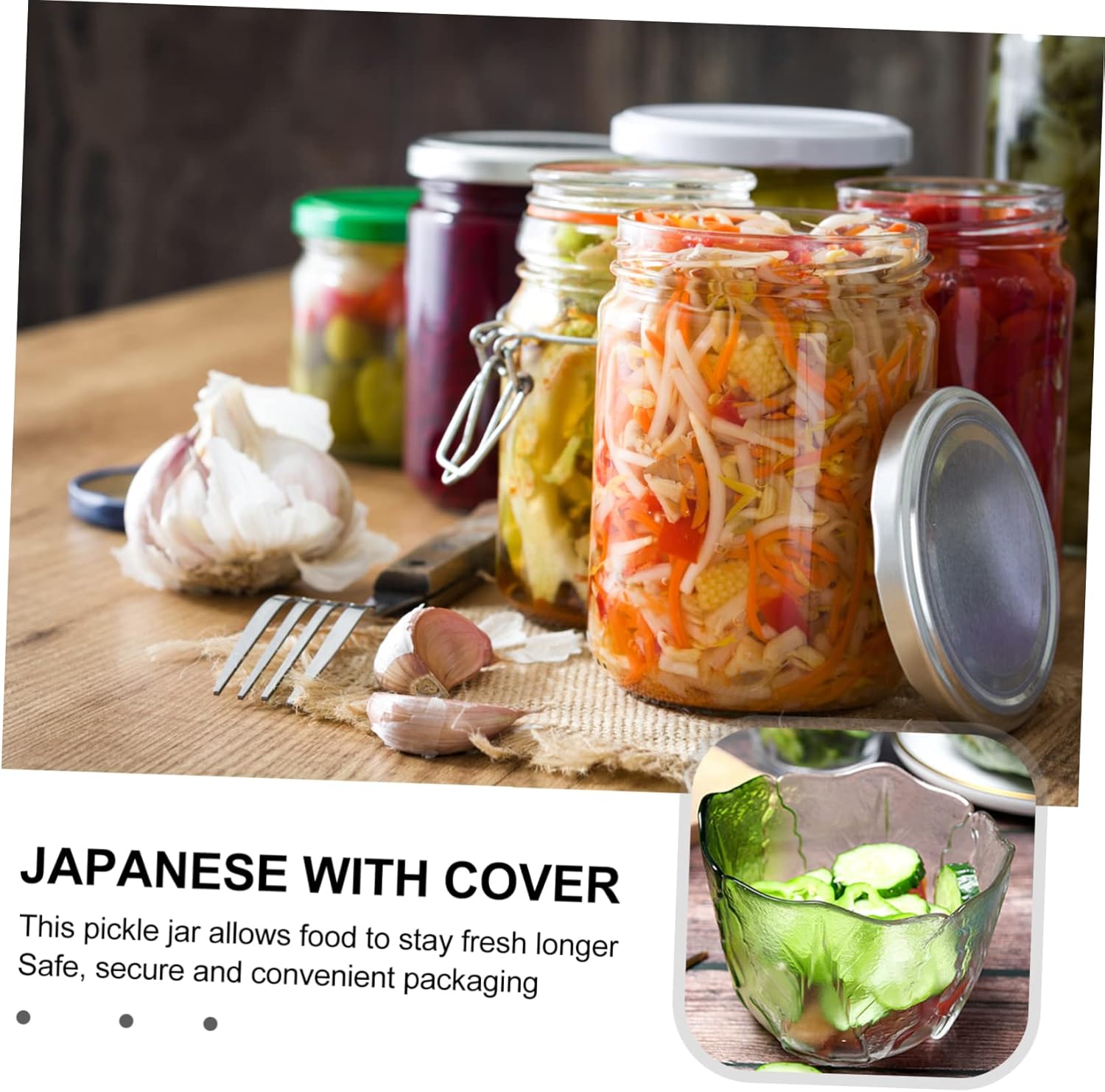 Japanese Style Glass Pickle Jar with Lids