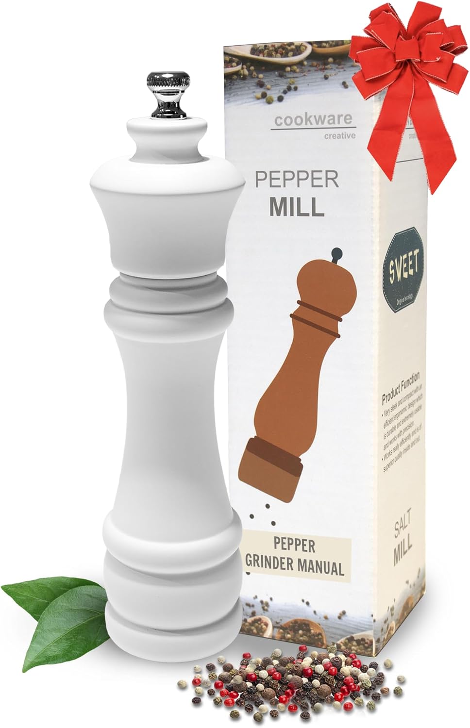 Premium Beech Wood Pepper Grinder with Stainless Steel Blade