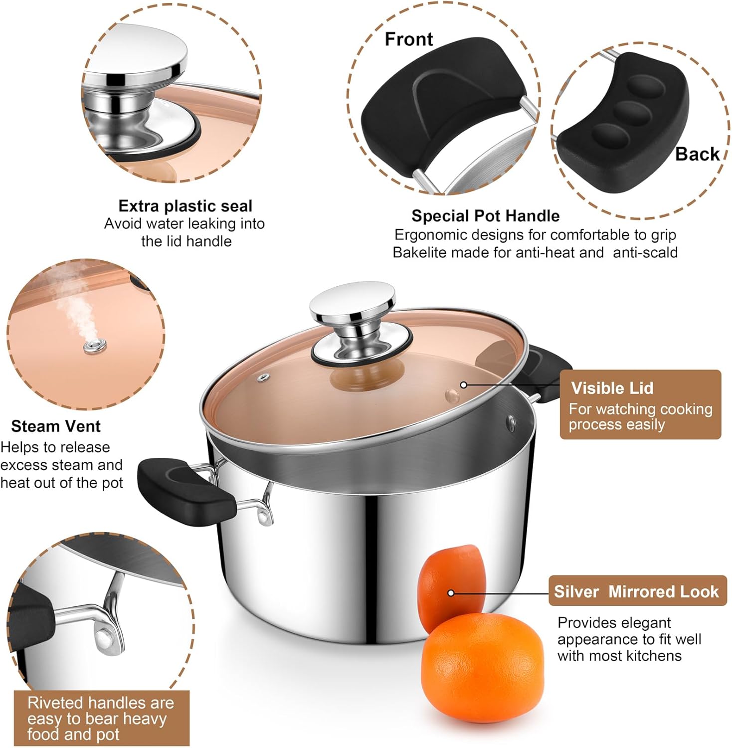PP CHEF 8 Qt Stock Pot with Lid 3-Ply Stainless Steel