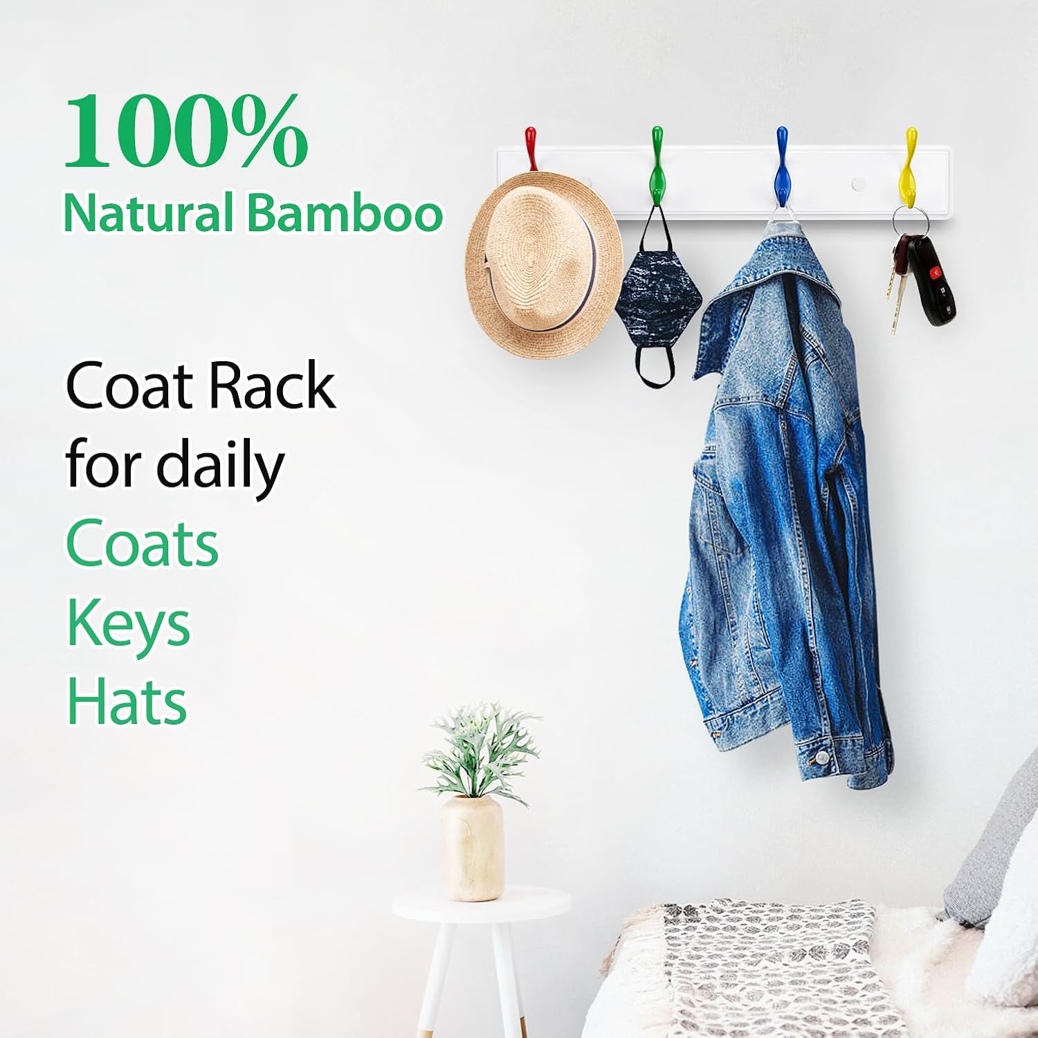 Badiano Wall Mount Coat Rack with 4 Heavy Duty Hooks