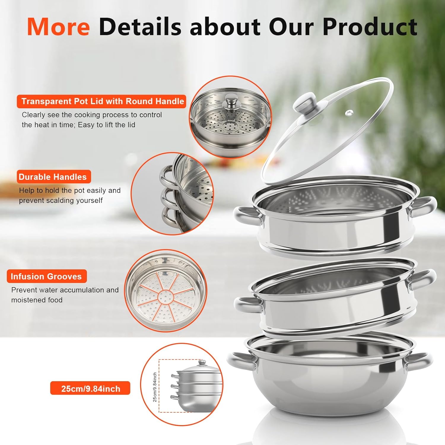 Bitodd 3 Tier Stainless Steel Steamer Set