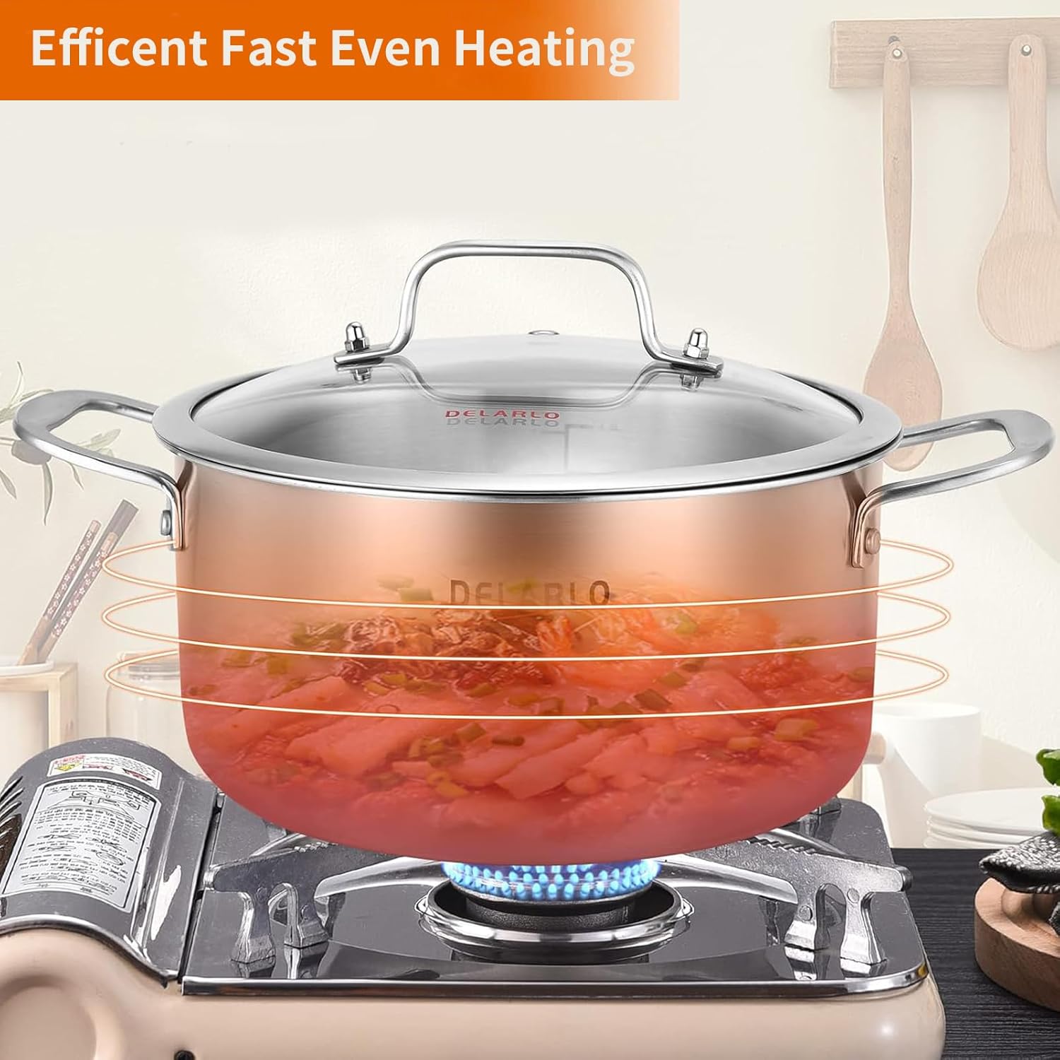 Delarlo 6QT Tri-Ply Stainless Steel Stockpot with Lid