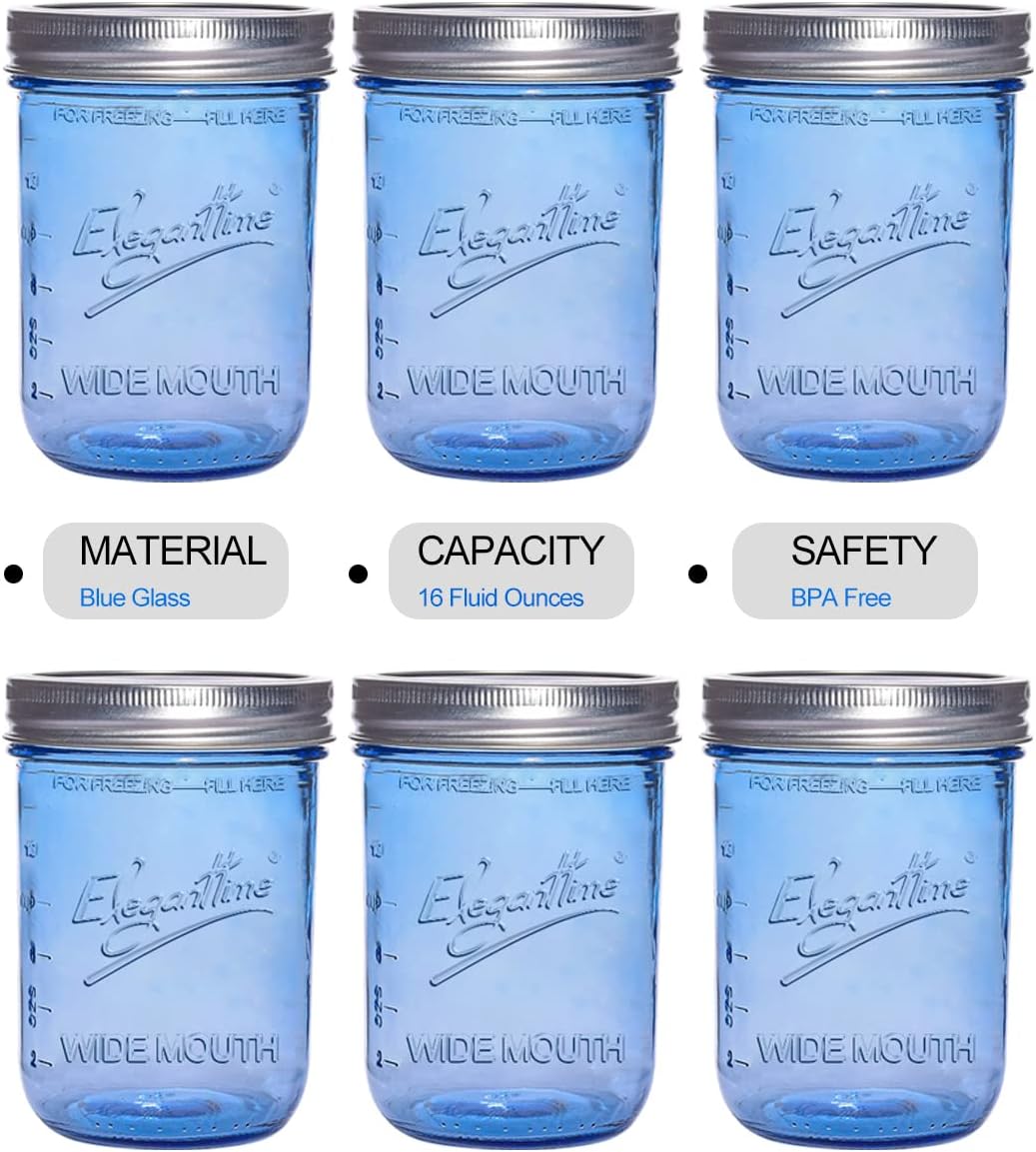 eleganttime 16 oz Blue Mason Jars 12 Pack with Lids 1