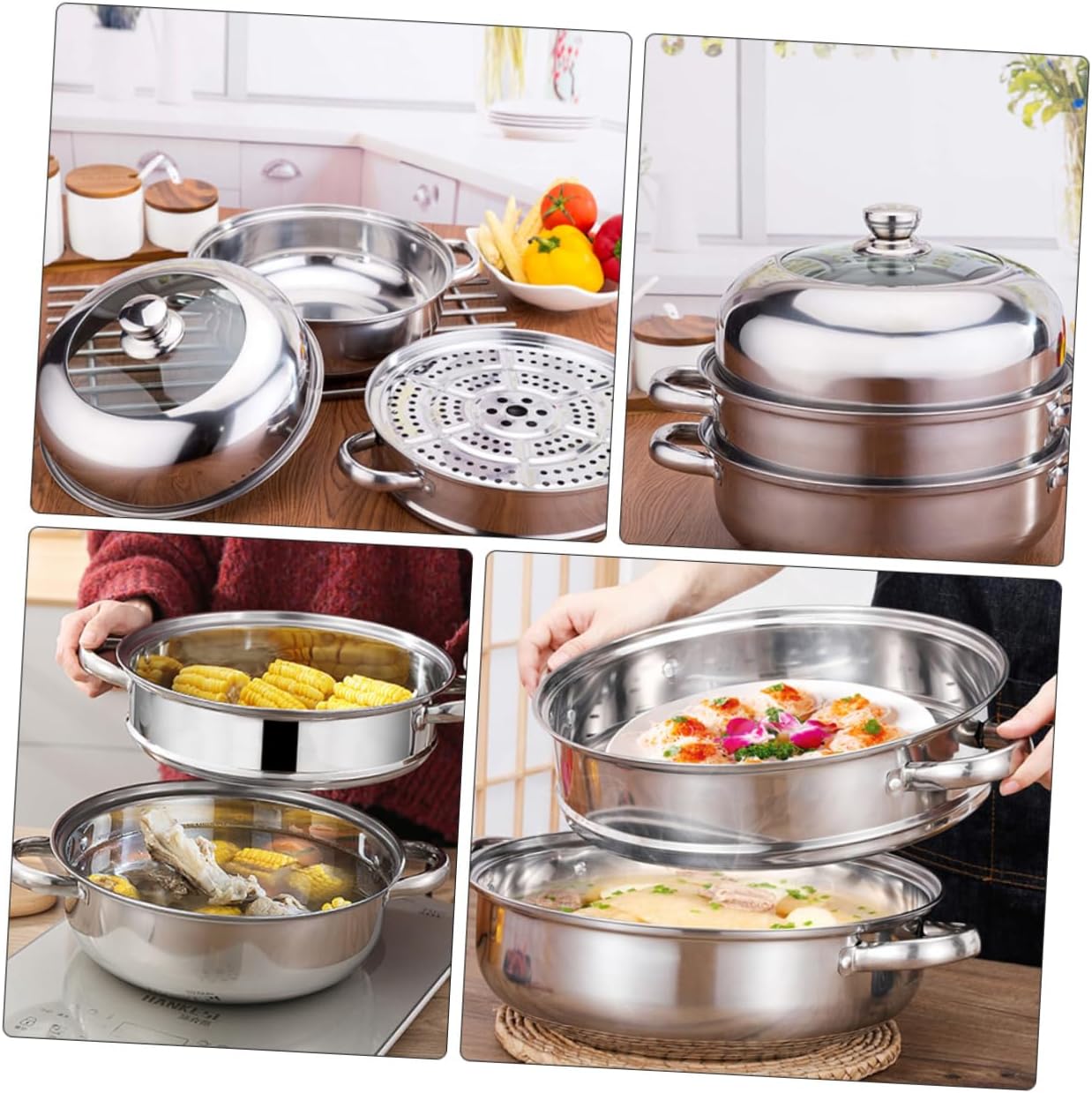 IMIKEYA 28cm Stainless Steel Steaming Pot with High Lid 1