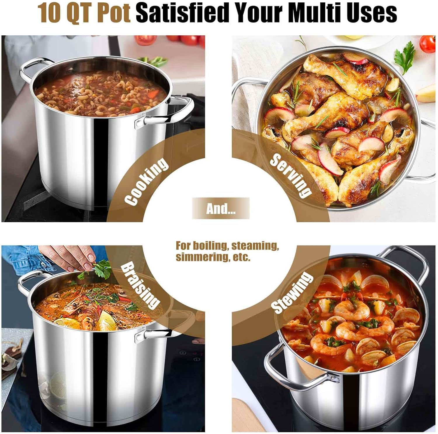 PP CHEF 10 Quart Stock Pot with Glass Lid