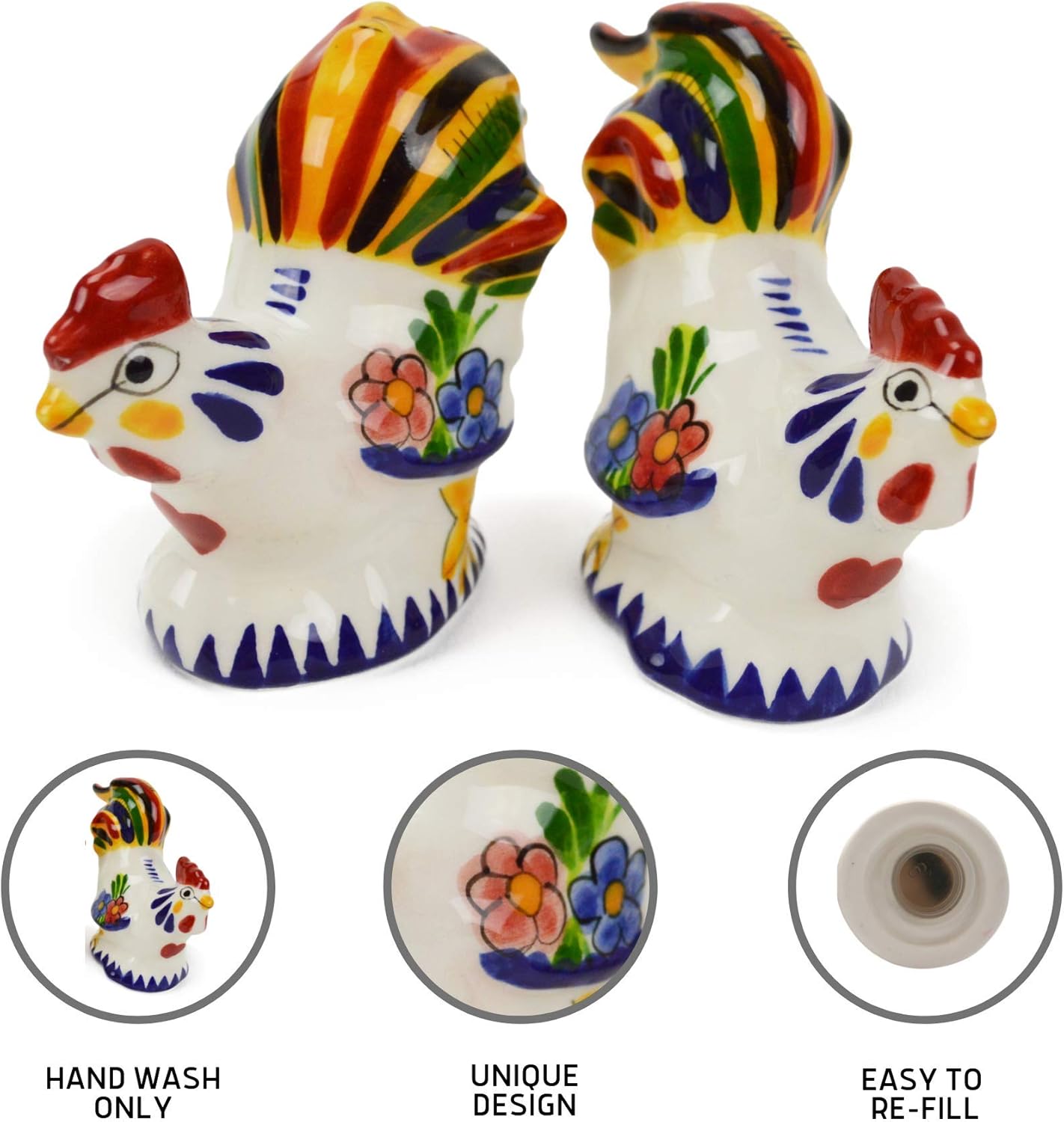 Colorful Roosters Ceramic Salt Pepper Shakers Set 1
