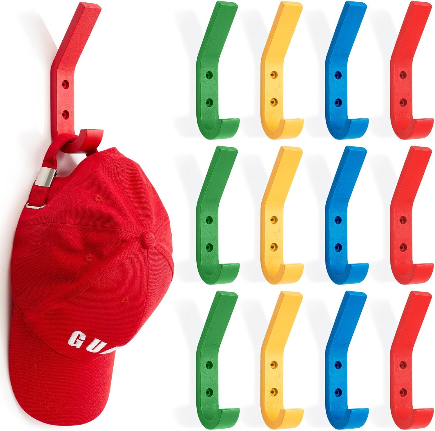12 Pack Colorful Kids Wood Coat Hooks