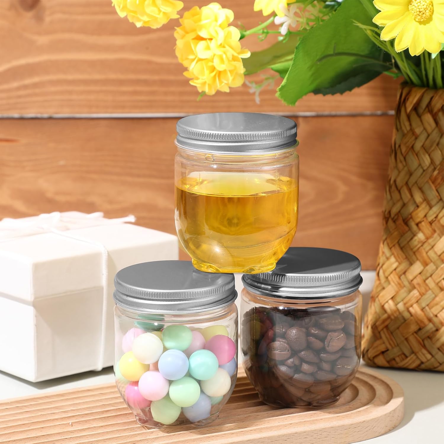 Tanlade 60 Pcs 4 oz Clear Plastic Jars with Lids 1