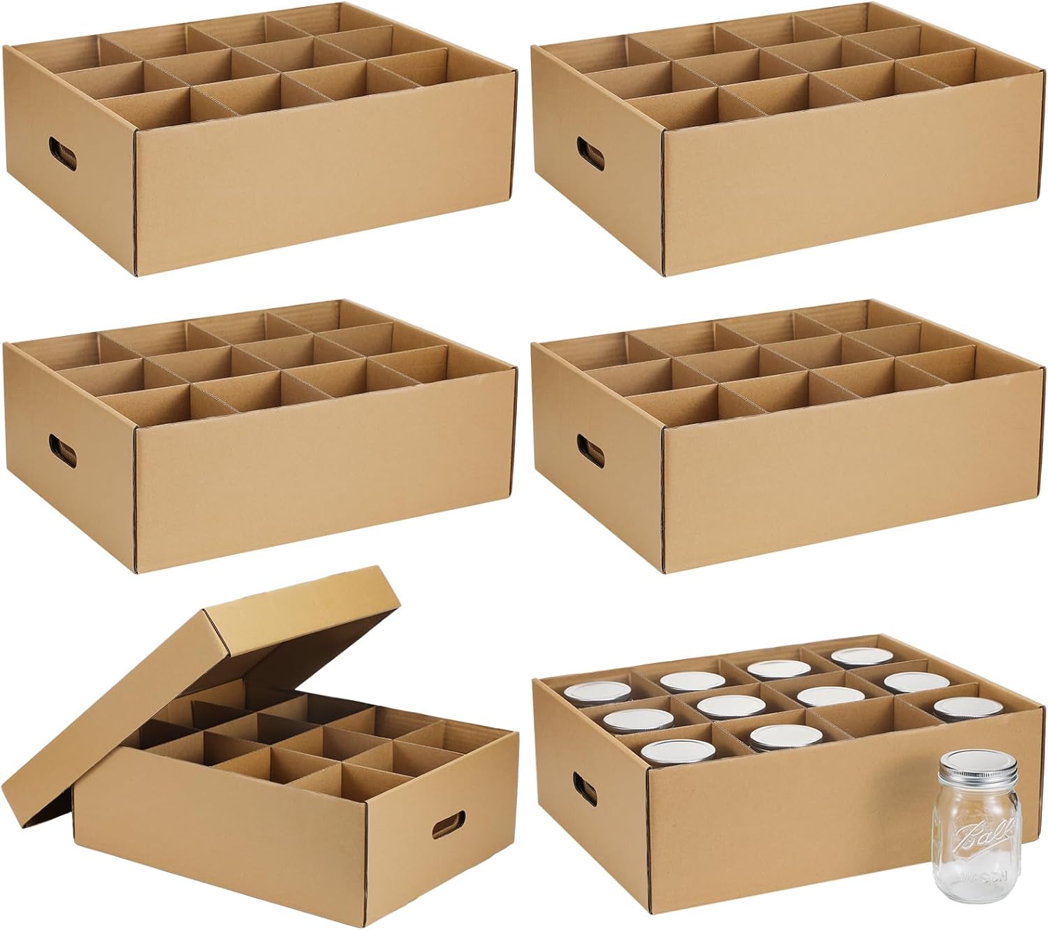 Menkxi 6-Piece Mason Jar Storage Box with Handles and Dividers