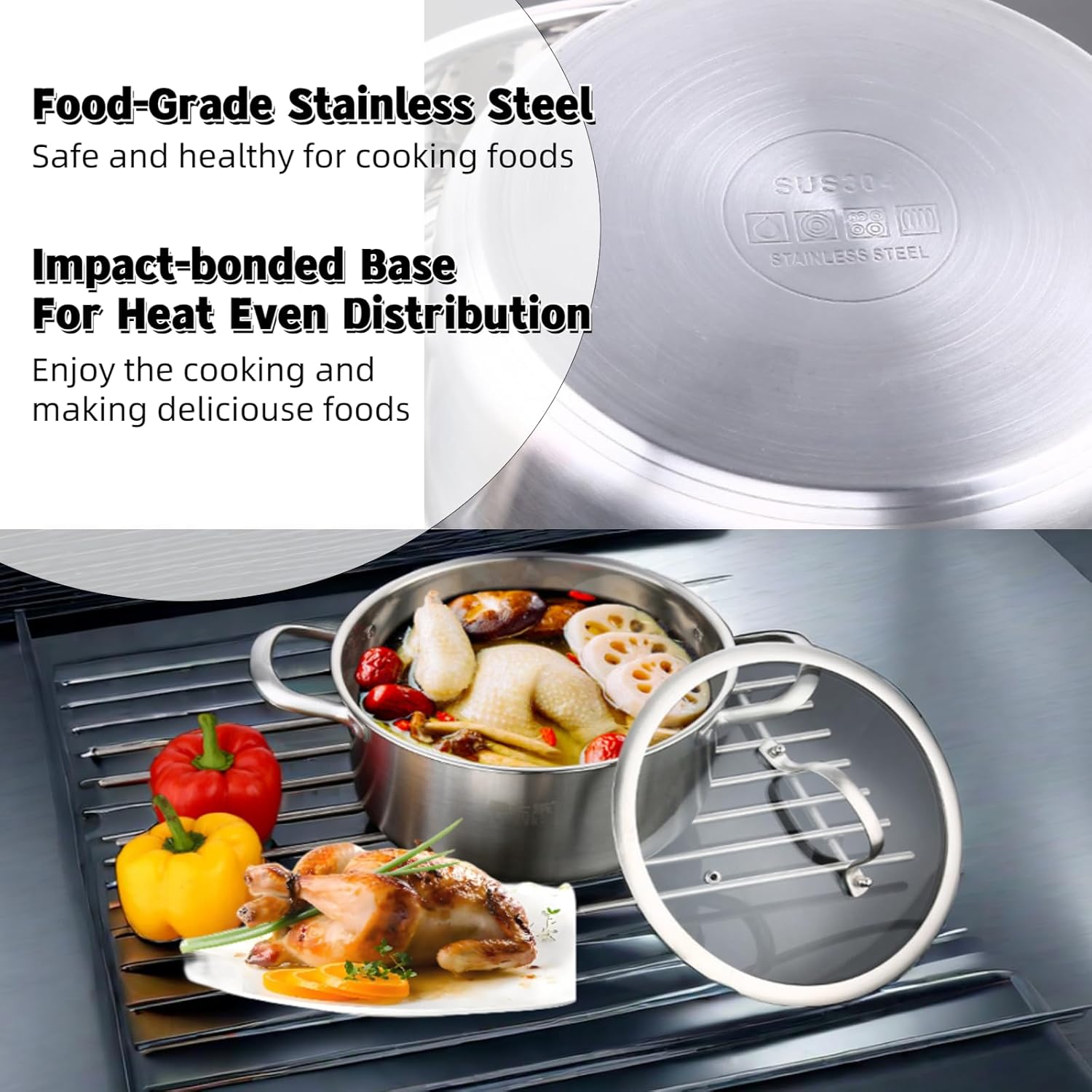 6-Quart Stainless Steel Stockpot with Tempered Glass Lid - Silver 1