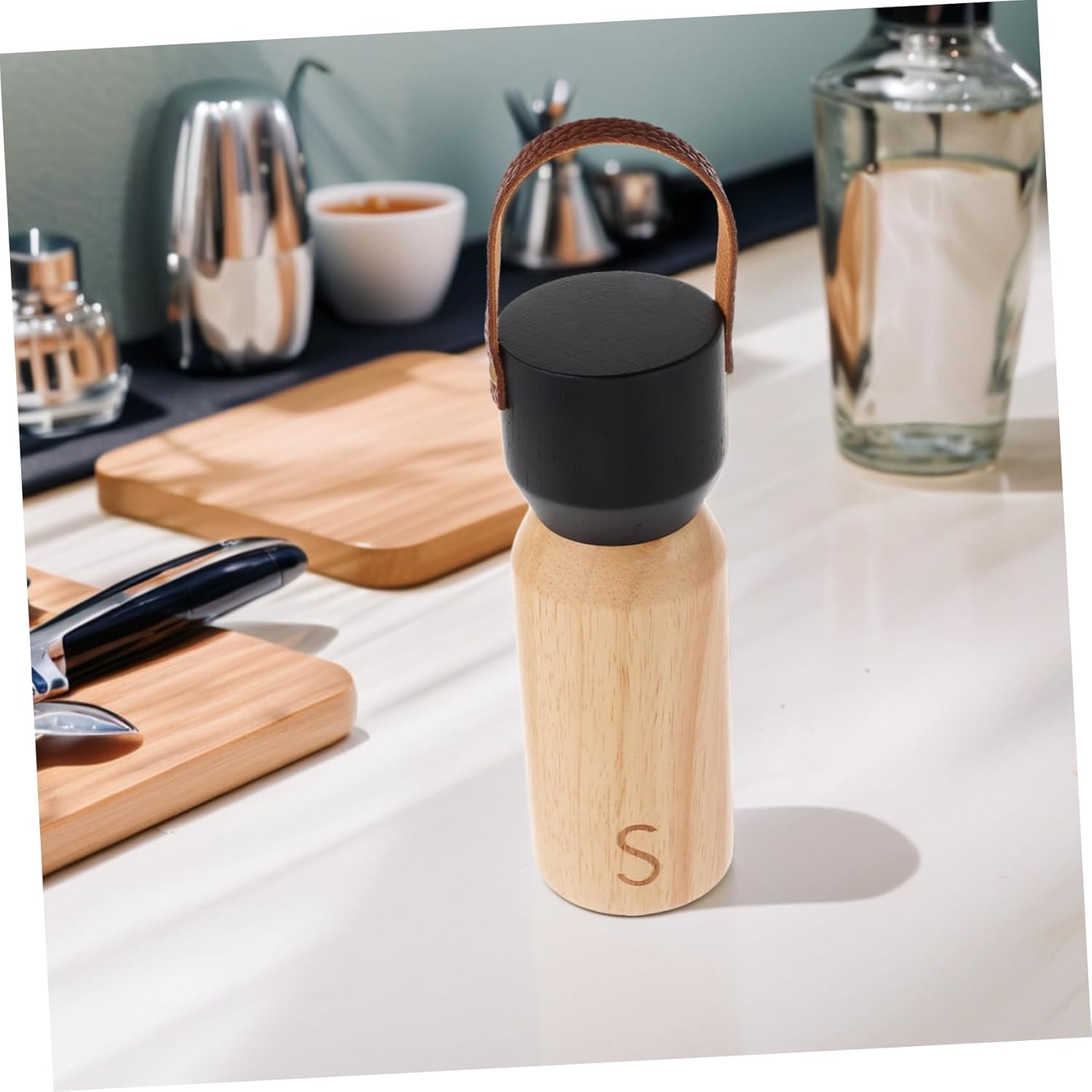 BRIGHTFUFU Manual Wooden Pepper Grinder with Black Cap 1
