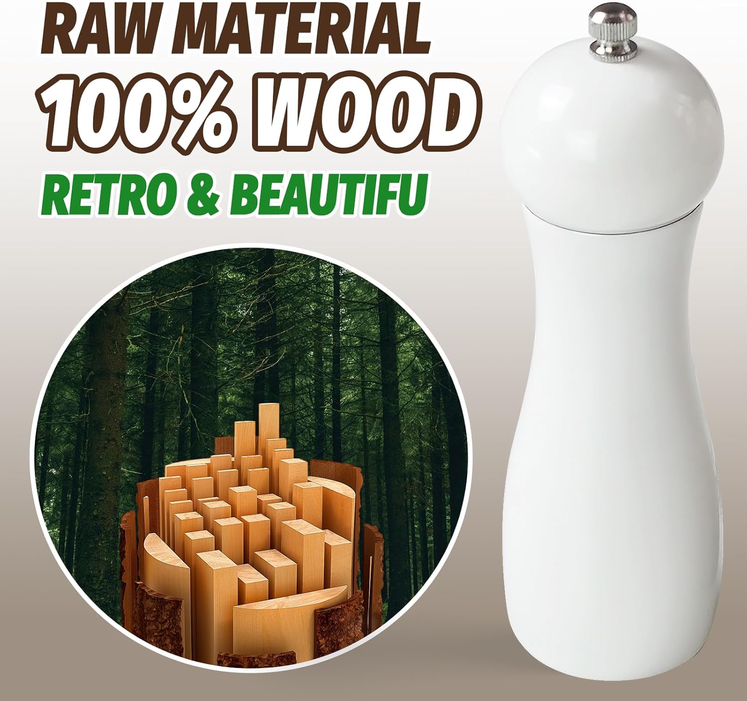 SHIKORI Wooden Salt and Pepper Mills Set with Adjustable Coarseness