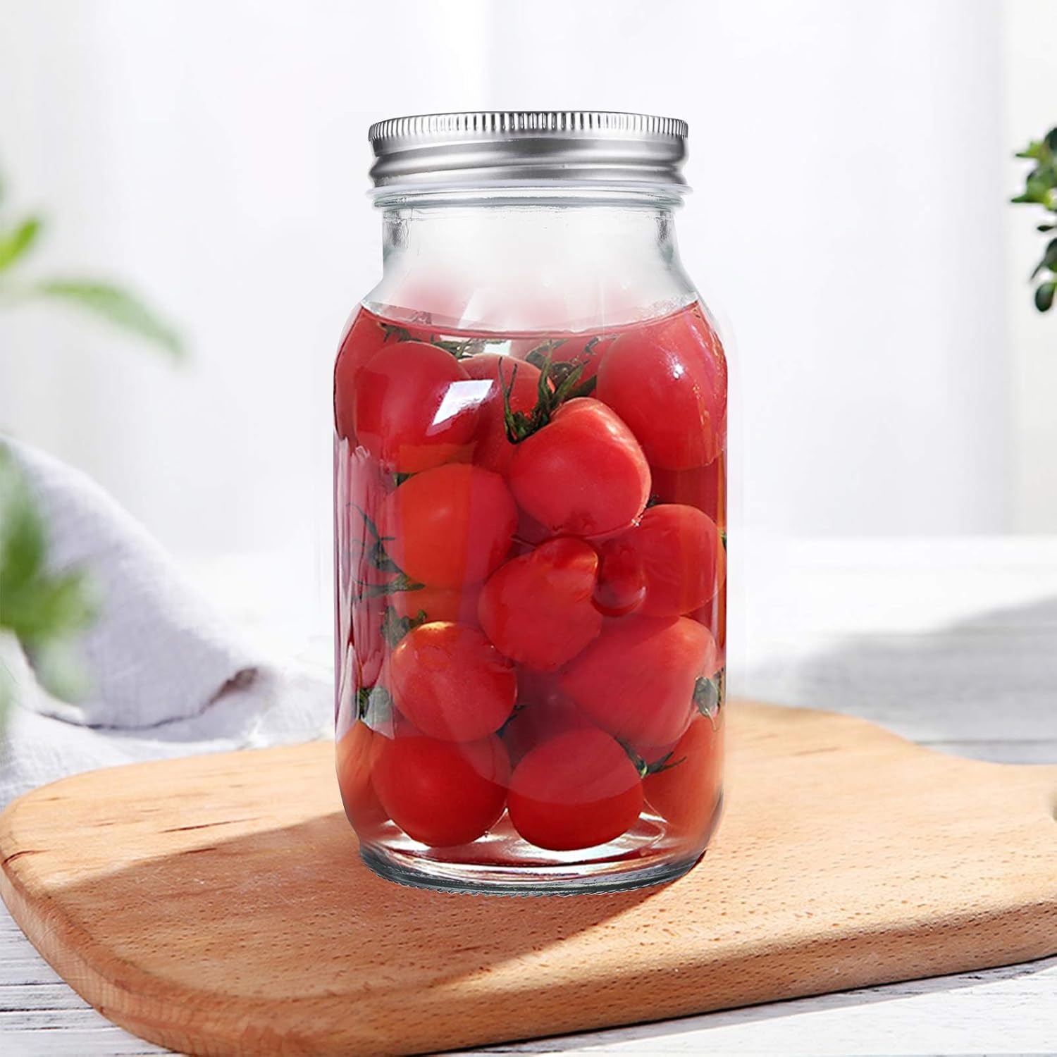 Jucoan 12 Pack 24 oz Square Glass Jars with Silver Lids