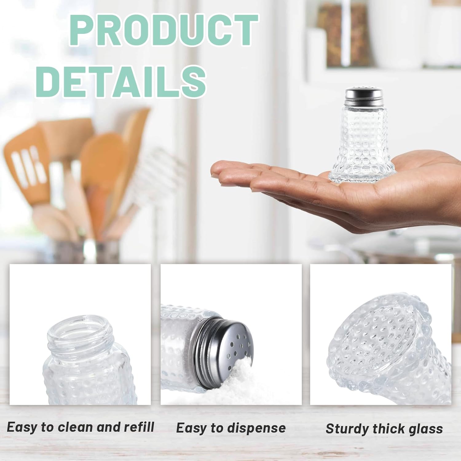 Wongblee Salt Pepper Shaker Glass Set Retro Hobnail Design
