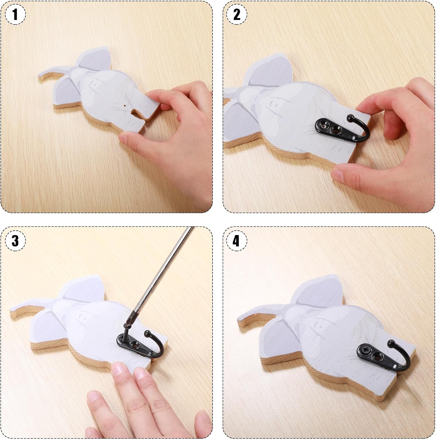 Qunclay 4 Pcs Safari Animal Wall Hooks Decorative