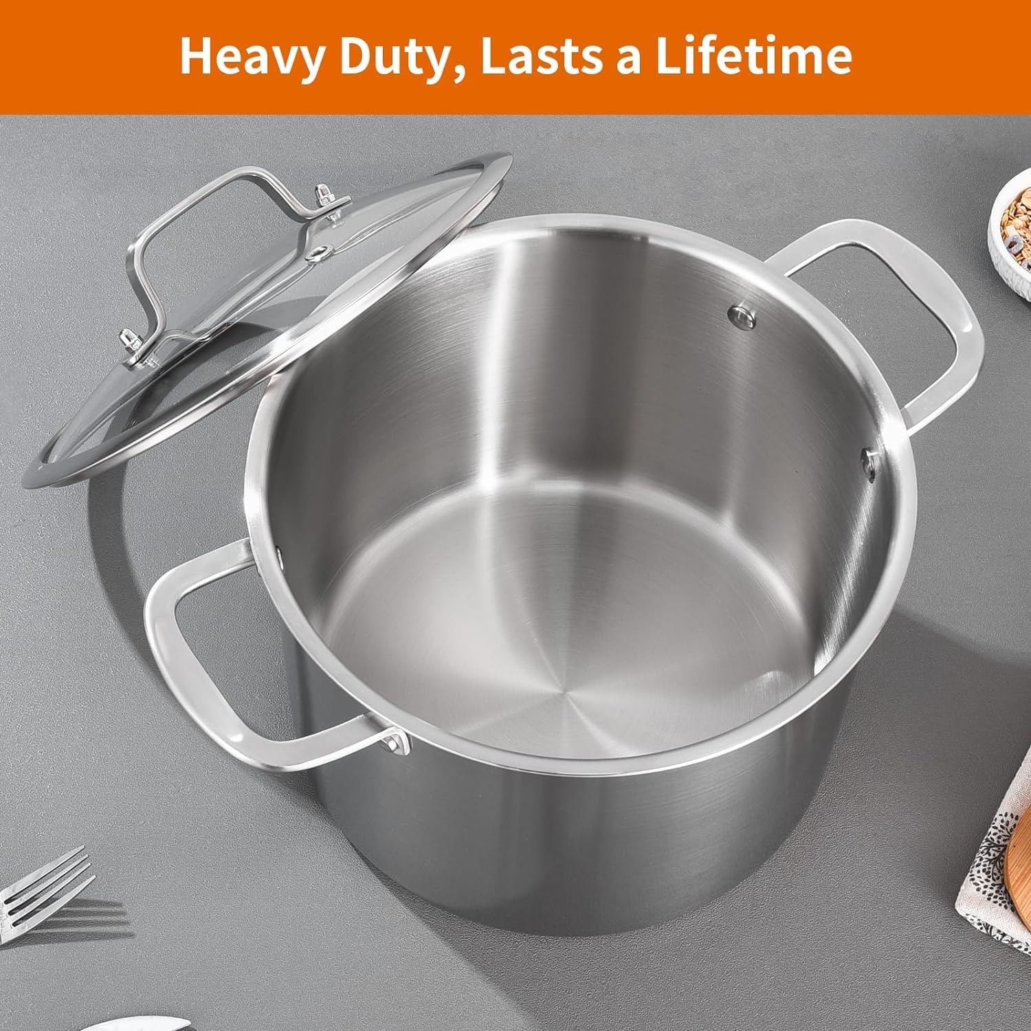 Delarlo 12QT Tri-Ply Stock Pot with Lid Induction Ready