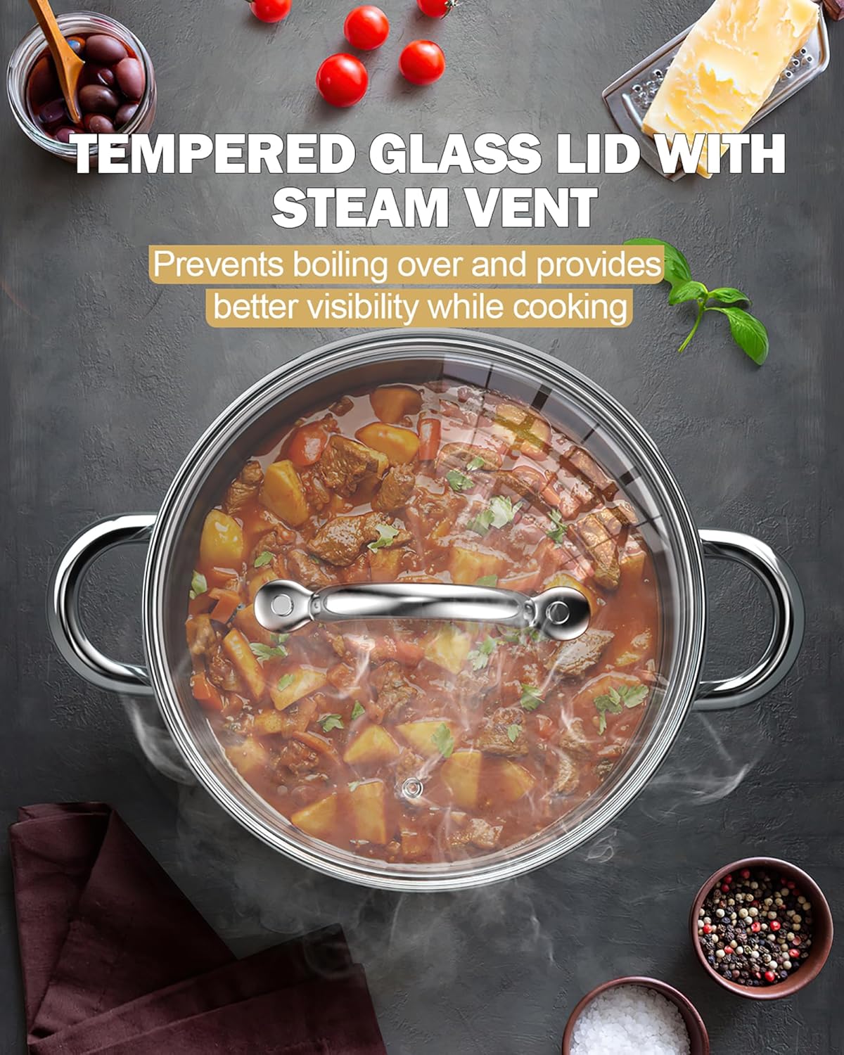 Cook N Home 8 Quart Stockpot with Tempered Glass Lid 1