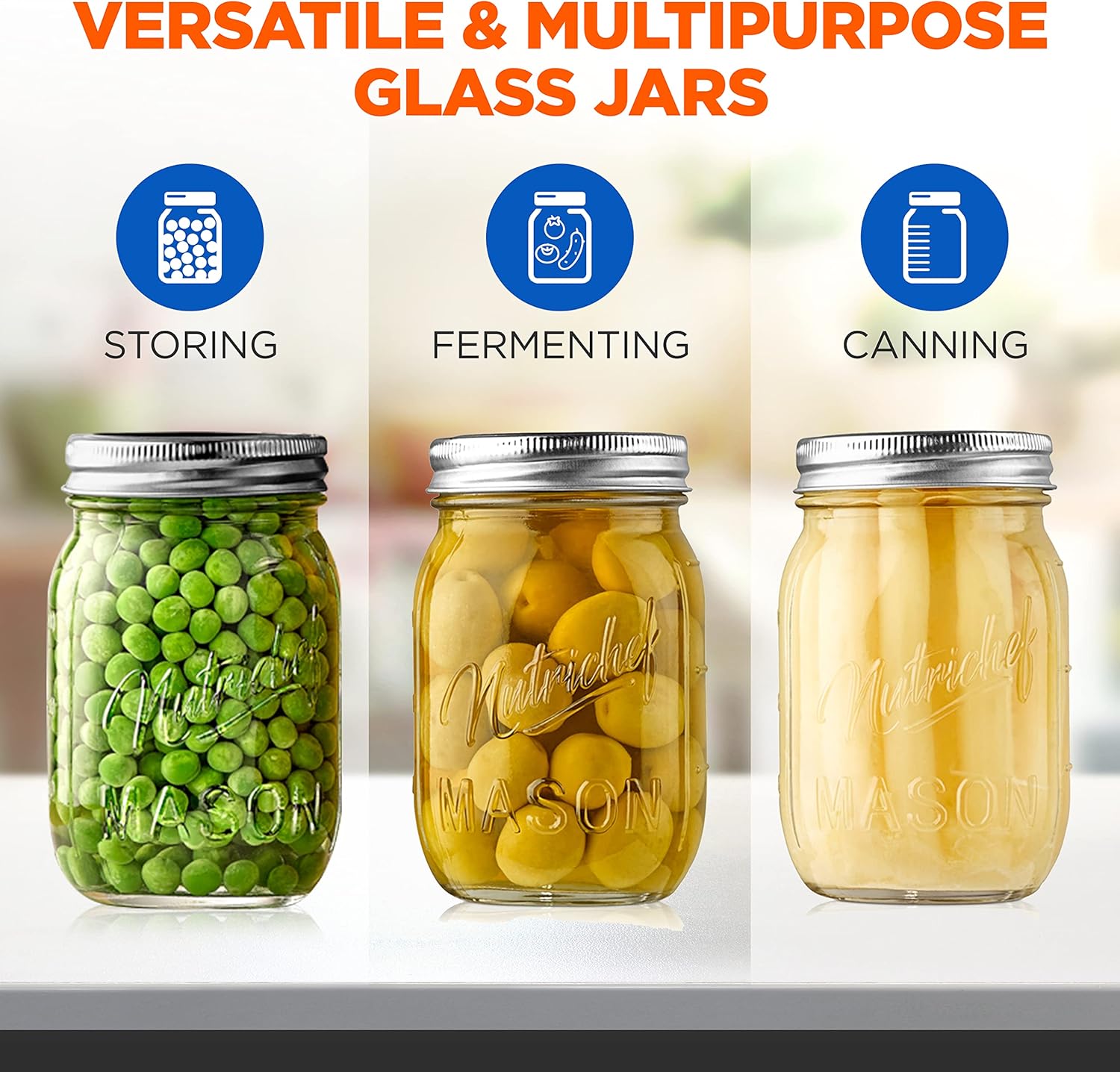 NutriChef 12-Pack 16 oz Mason Jars with Lids