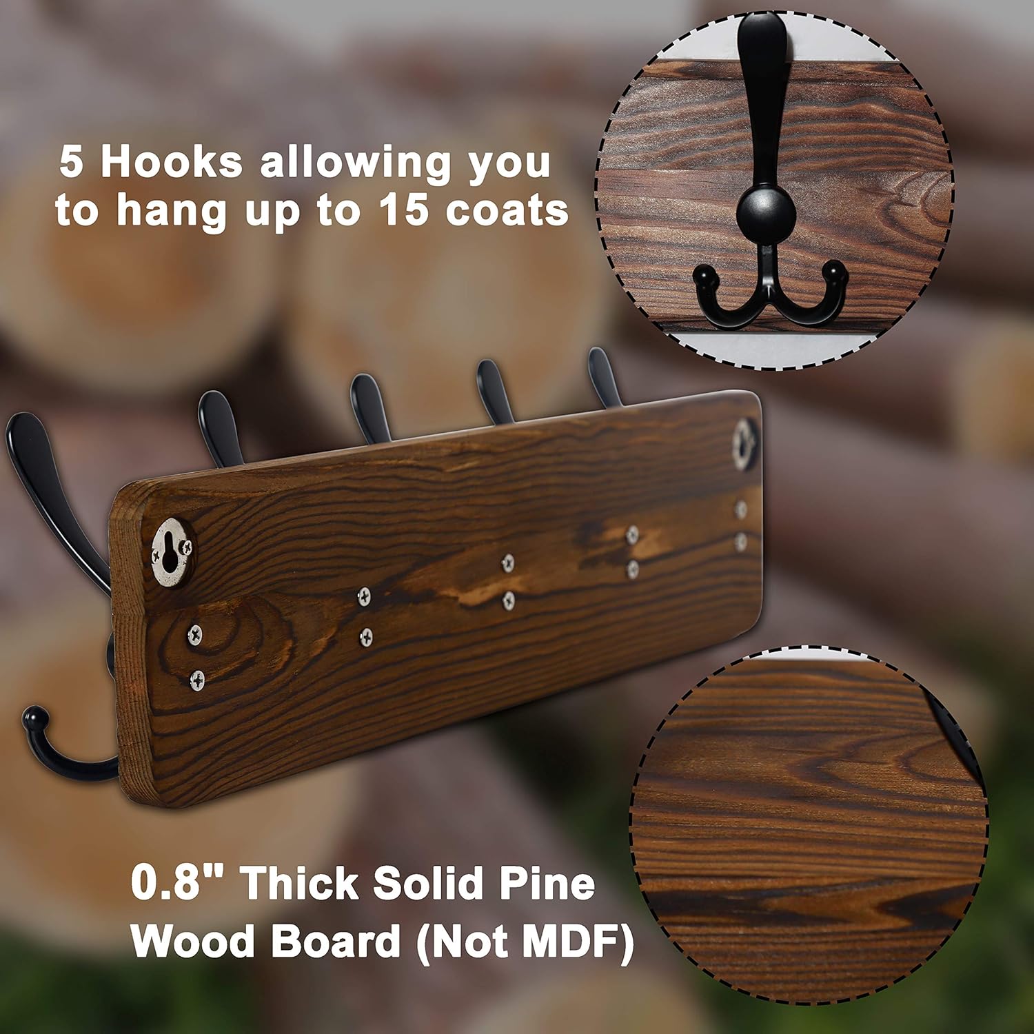 Dseap Wall Mounted Coat Rack 24 Long 6 Triple Hooks