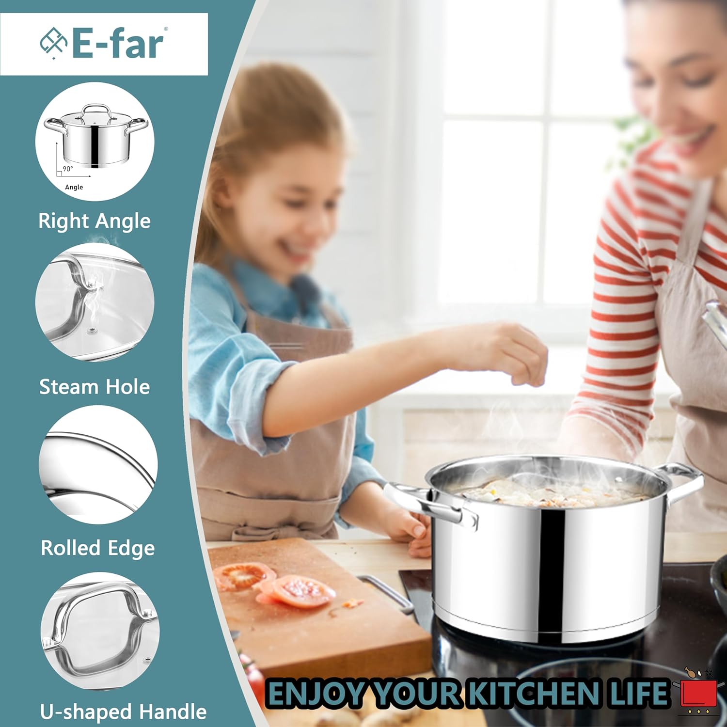 E-far 6 Quart Stainless Steel Stock Pot with Lid