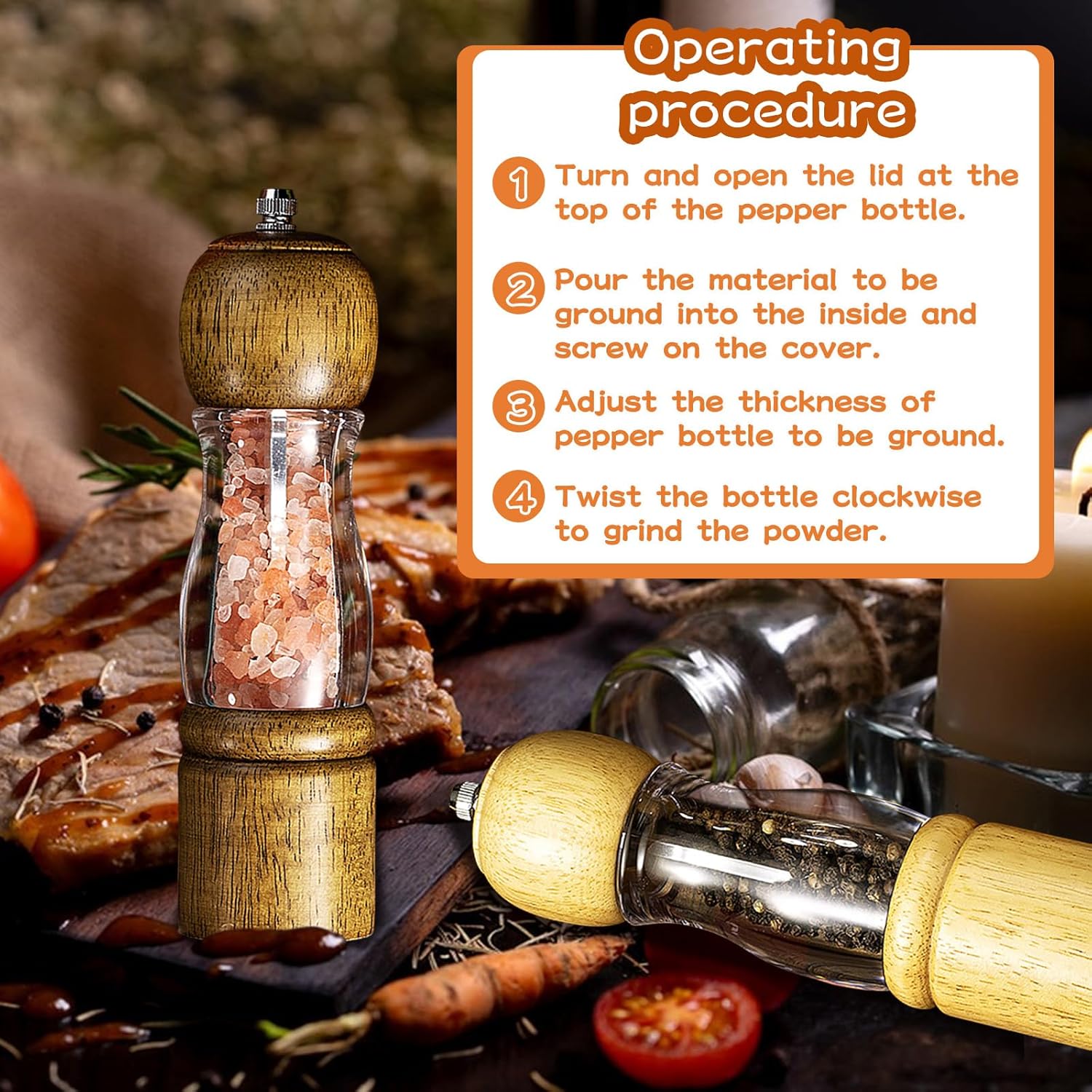 Feibety Salt and Pepper Grinder Set with Adjustable Coarseness