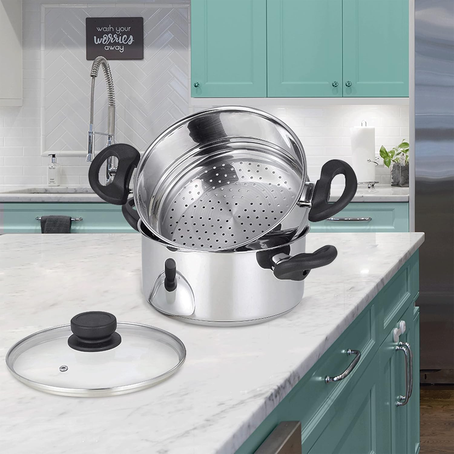 Nevlers 3 Piece Heavy Duty Stainless Steel Steamer Pot Set