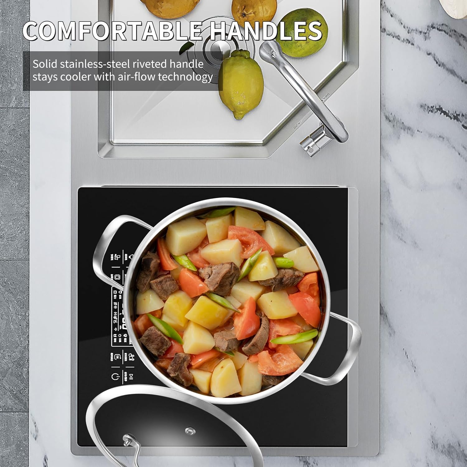 LOLYKITCH 8 Qt Tri-Ply Stainless Steel Stock Pot with Lid