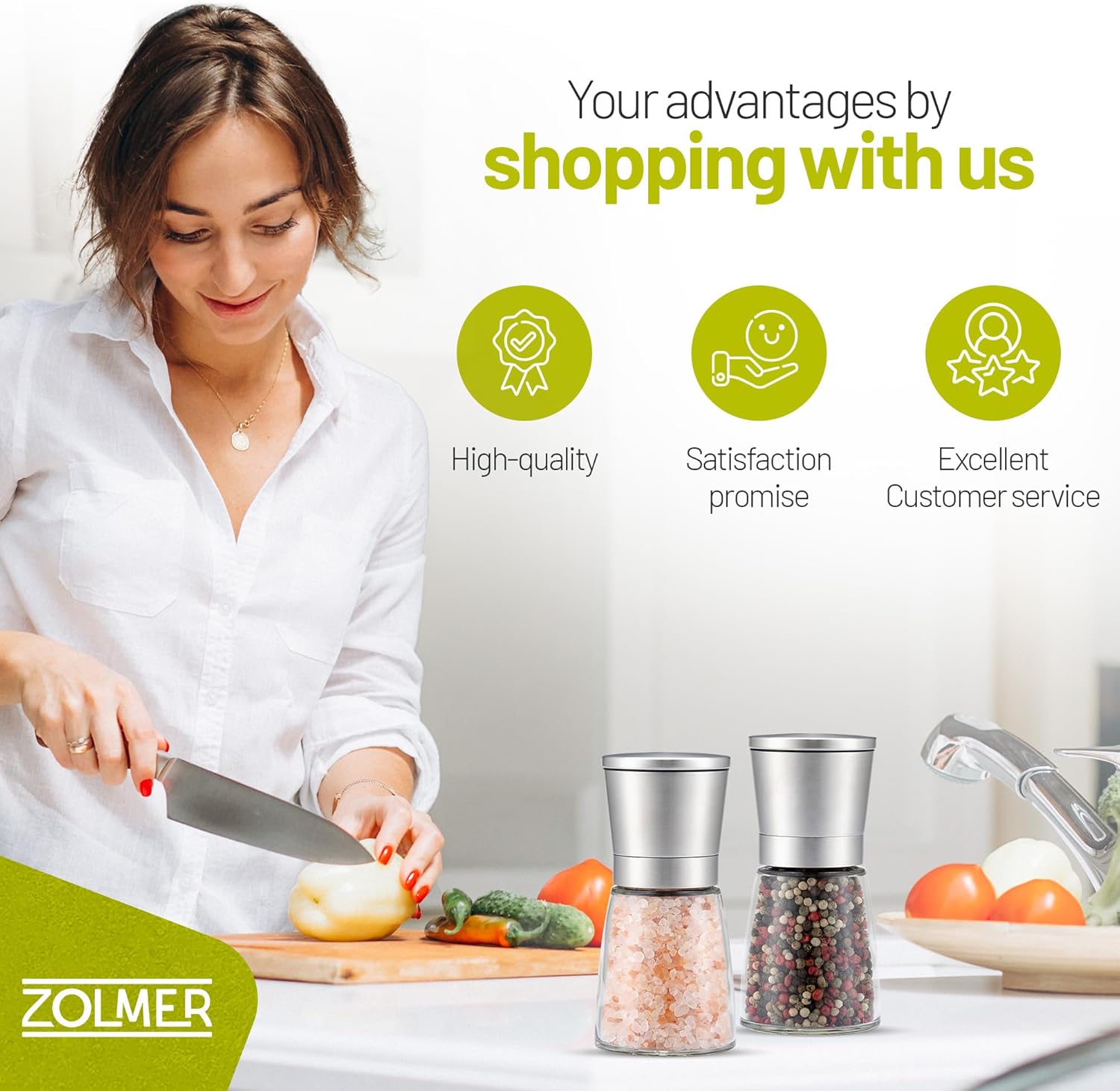 ZOLMER Premium Salt and Pepper Grinder Set