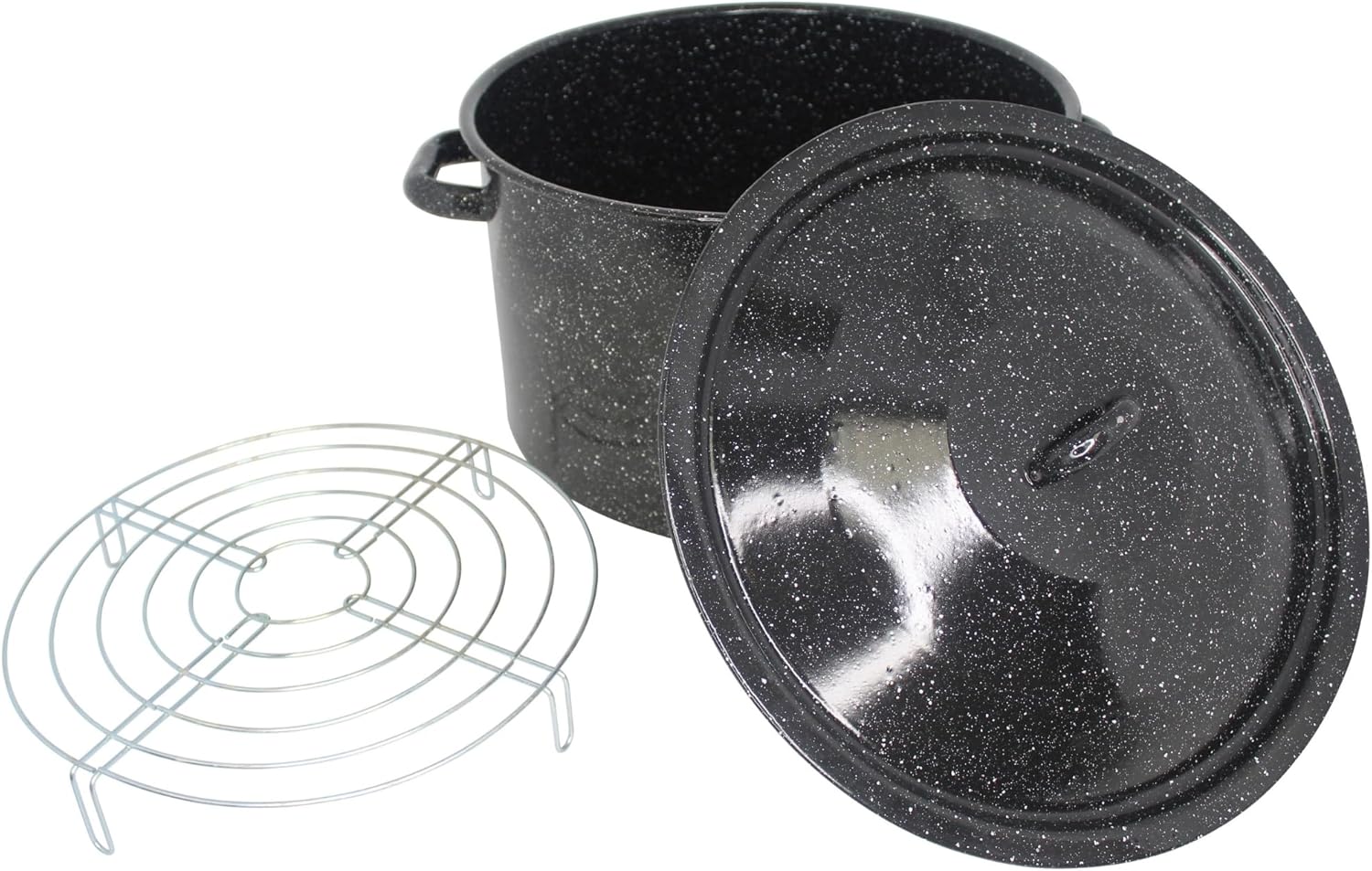 MIRRO 210qt Enamel Stock Pot with Rack Black