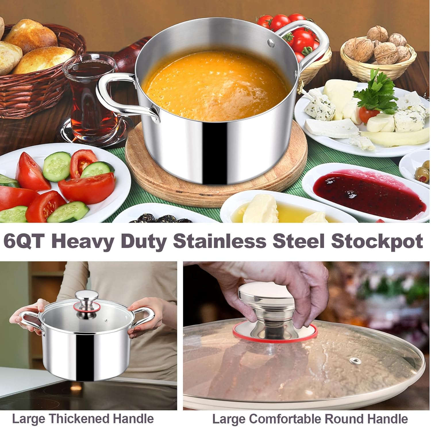 LIANYU 6QT Stainless Steel Stockpot with Lid 1