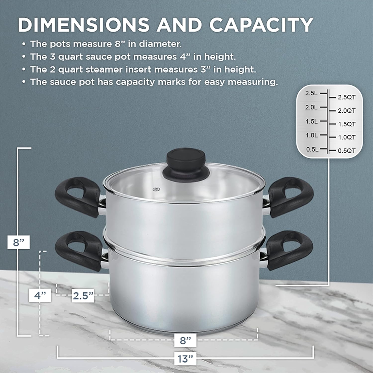 Nevlers 3 Piece Heavy Duty Stainless Steel Steamer Pot Set