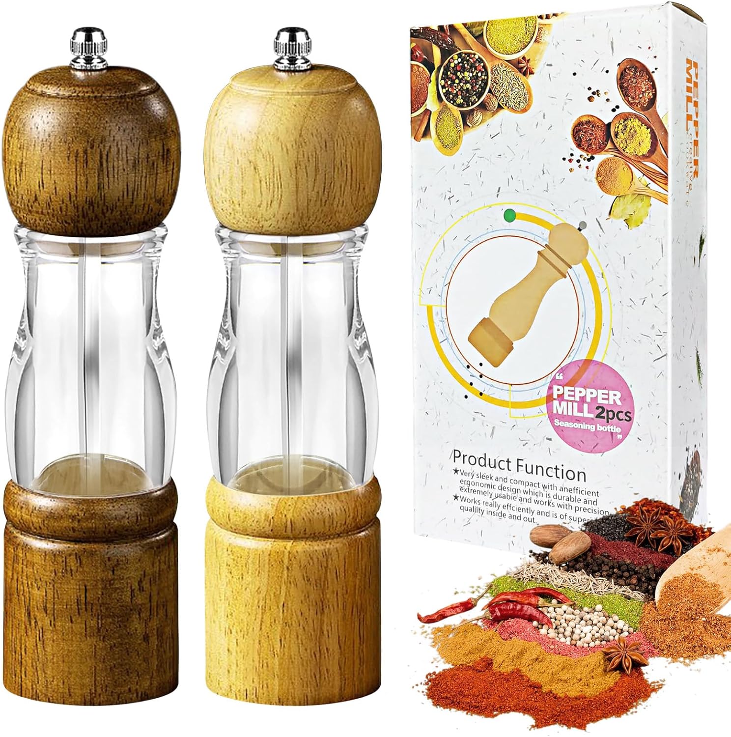 Feibety Salt and Pepper Grinder Set with Adjustable Coarseness