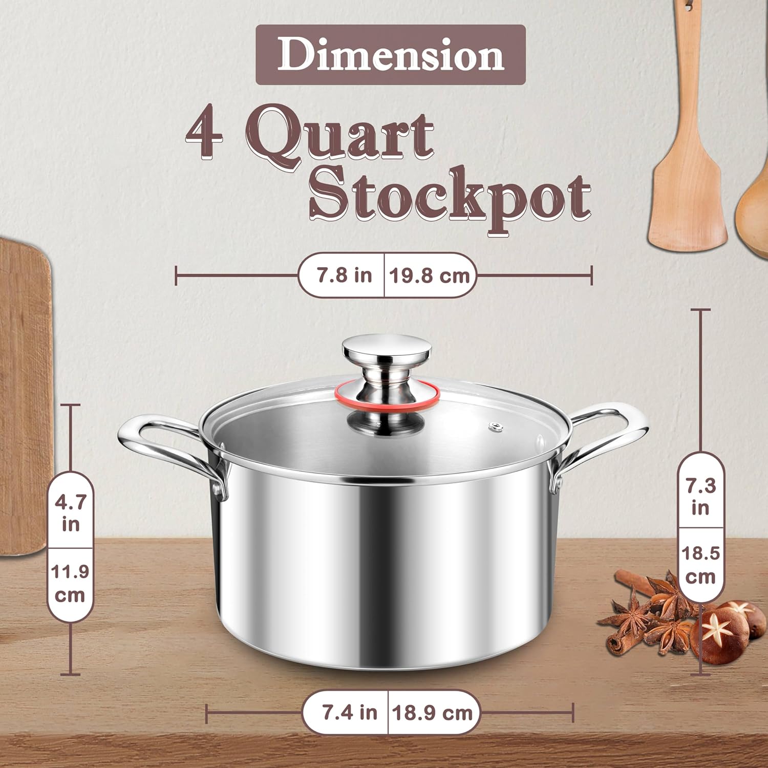 Herogo 4 Quart Stock Pot with Lid and Handles
