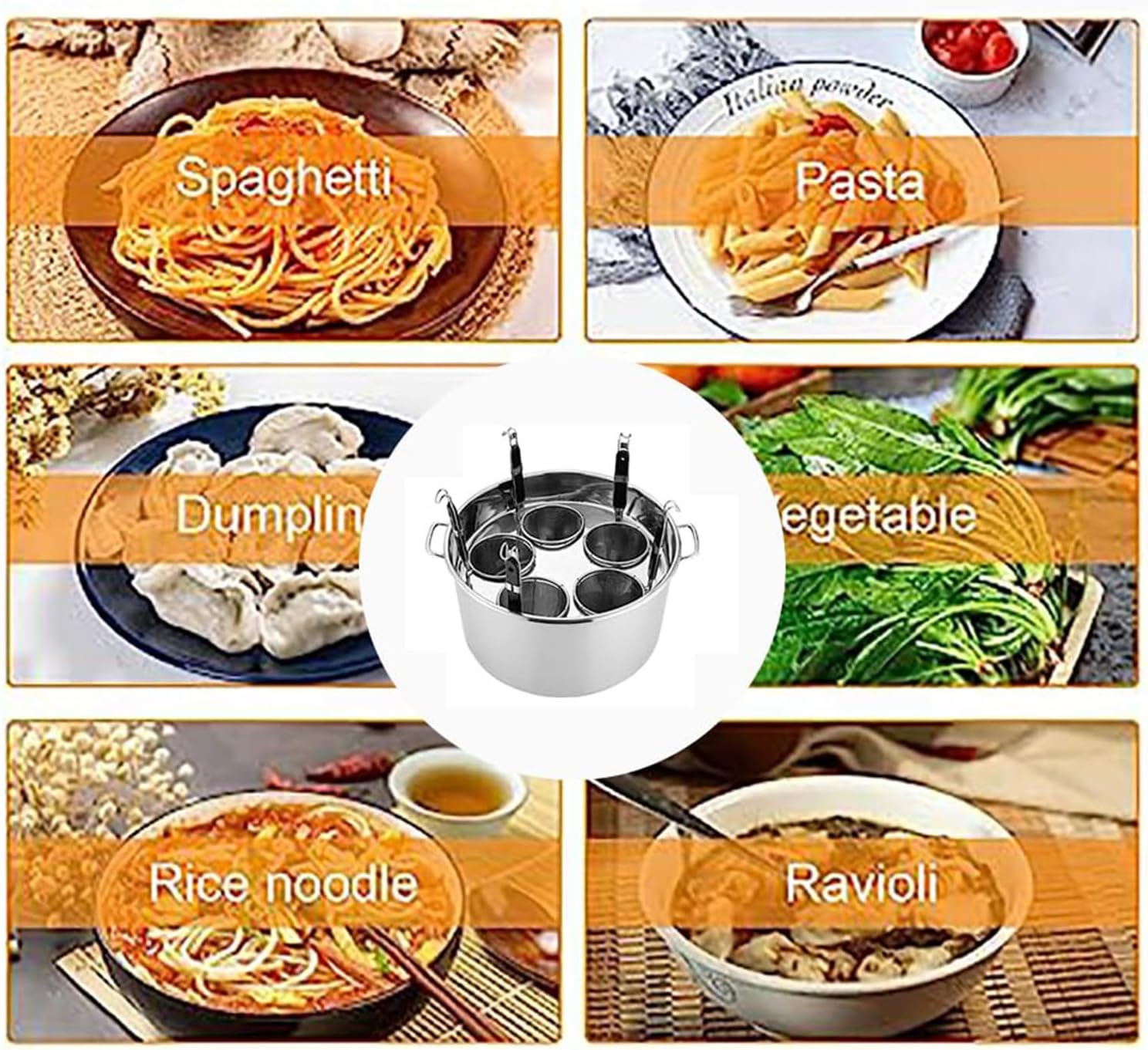 Stainless Steel Pasta Cooker Insert Set with Lid and Divider
