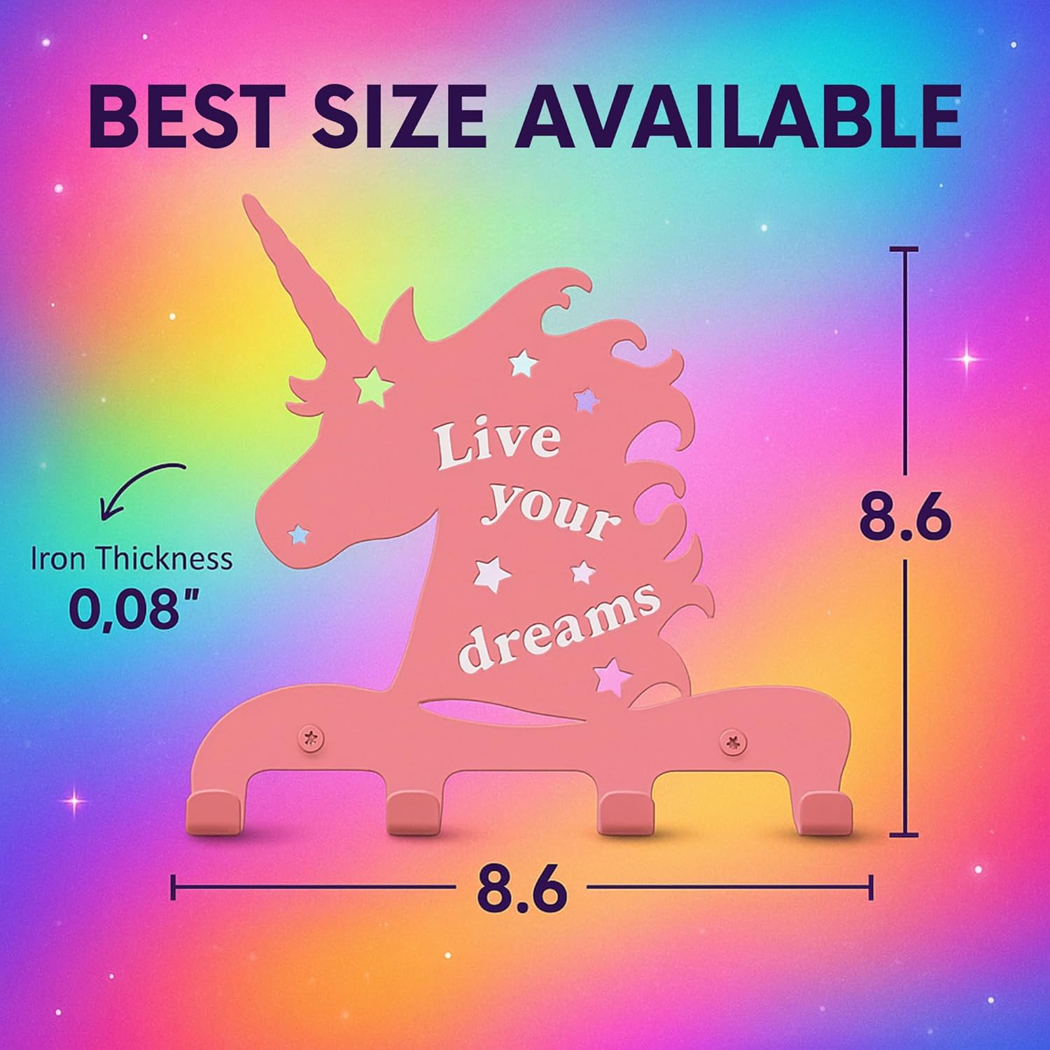 Unicorn Wall Hooks Decor for Girls Room - Pink