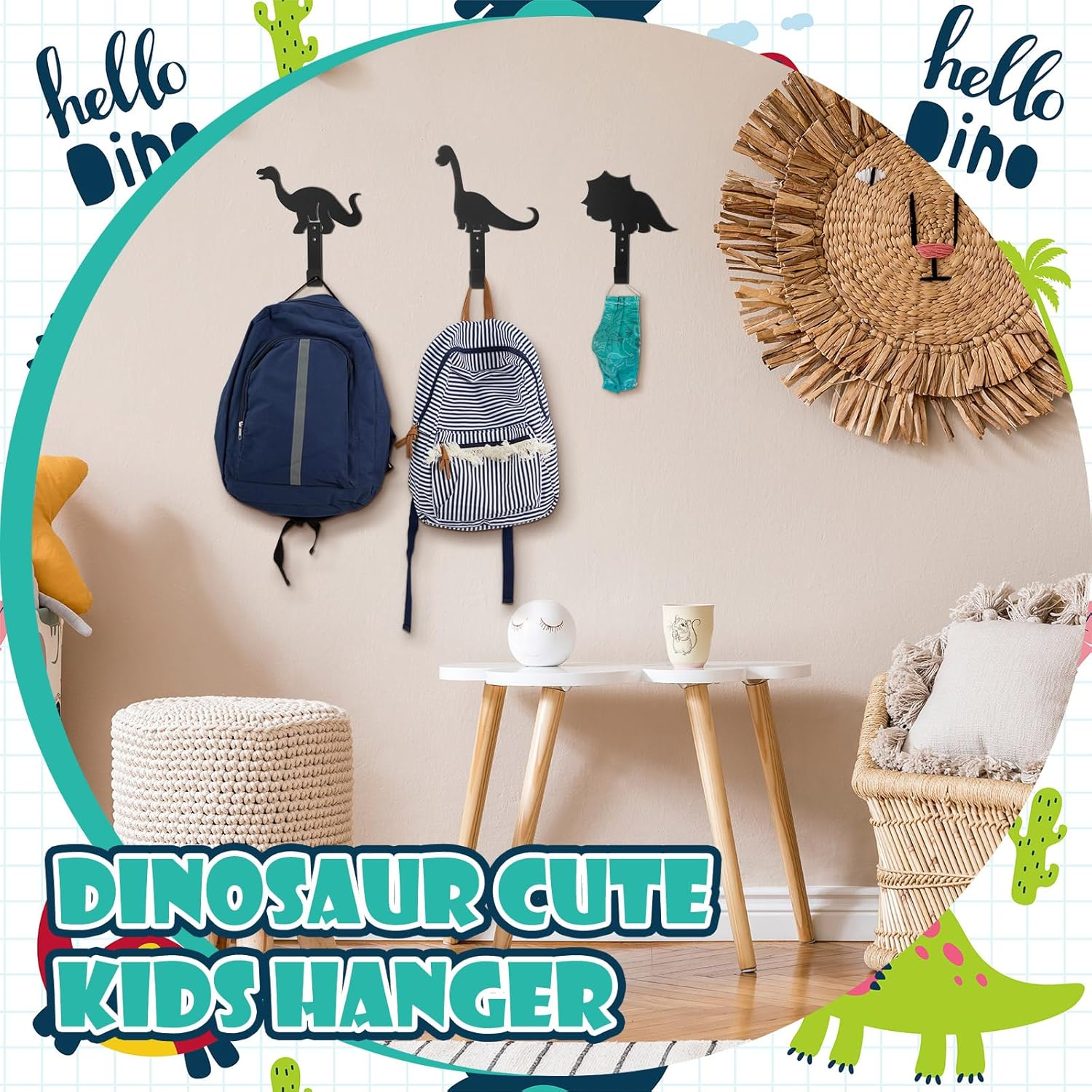 Zhengmy Dinosaur Theme Wall Coat Hooks Black Metal