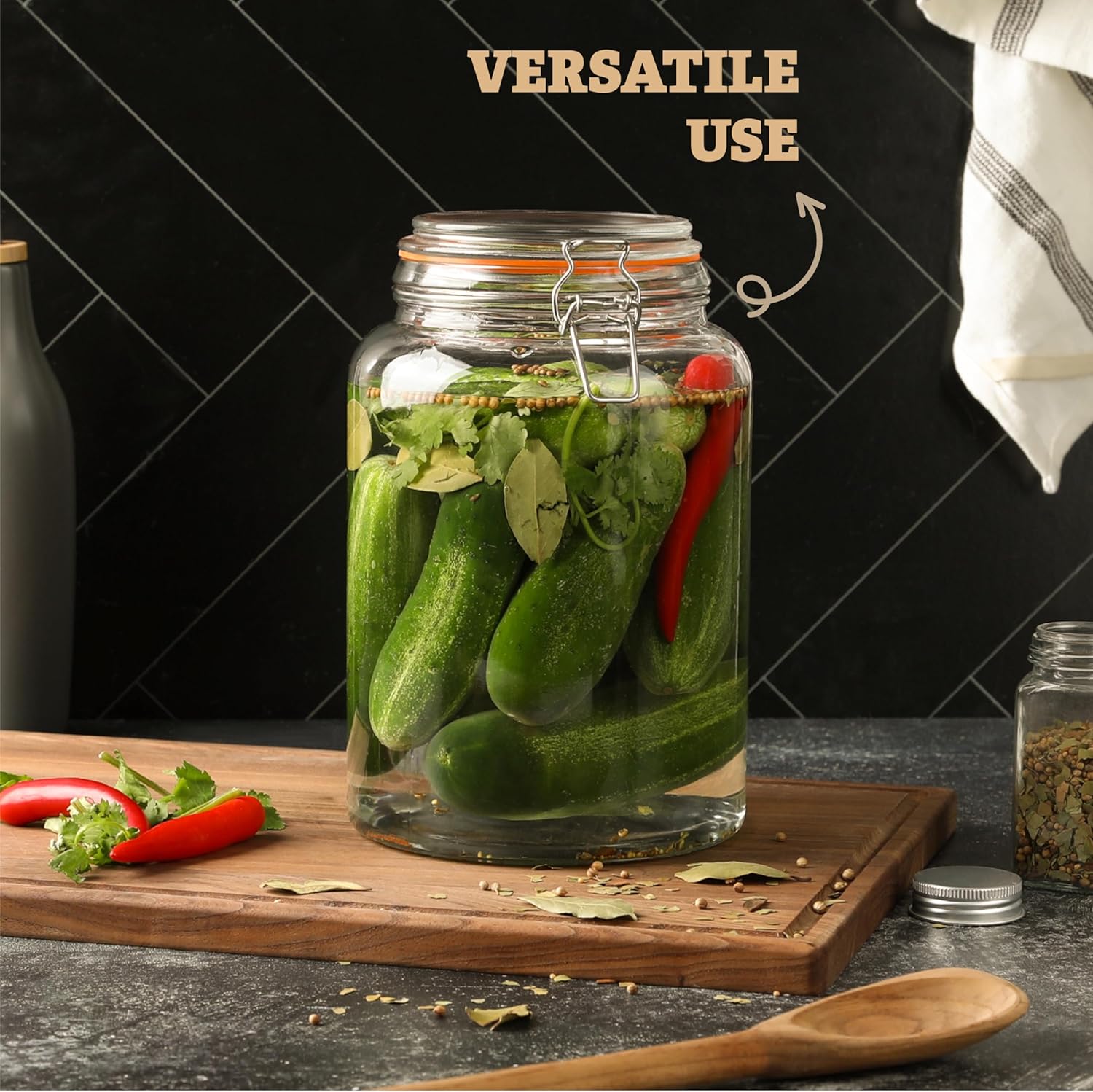 KitchenToolz Gallon Glass Jar with Hinged Lids - Pack of 2