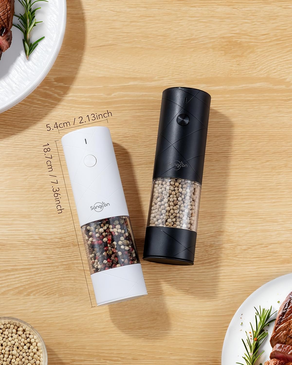 Sangcon Electric Salt Pepper Grinder Set - Rechargeable Adjustable Coarseness