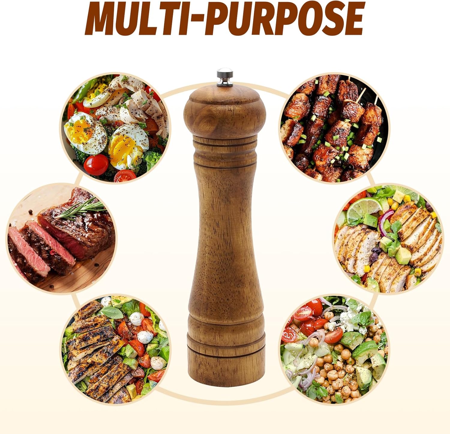 SHIKORI 10 Inch Wooden Salt Pepper Mill Set