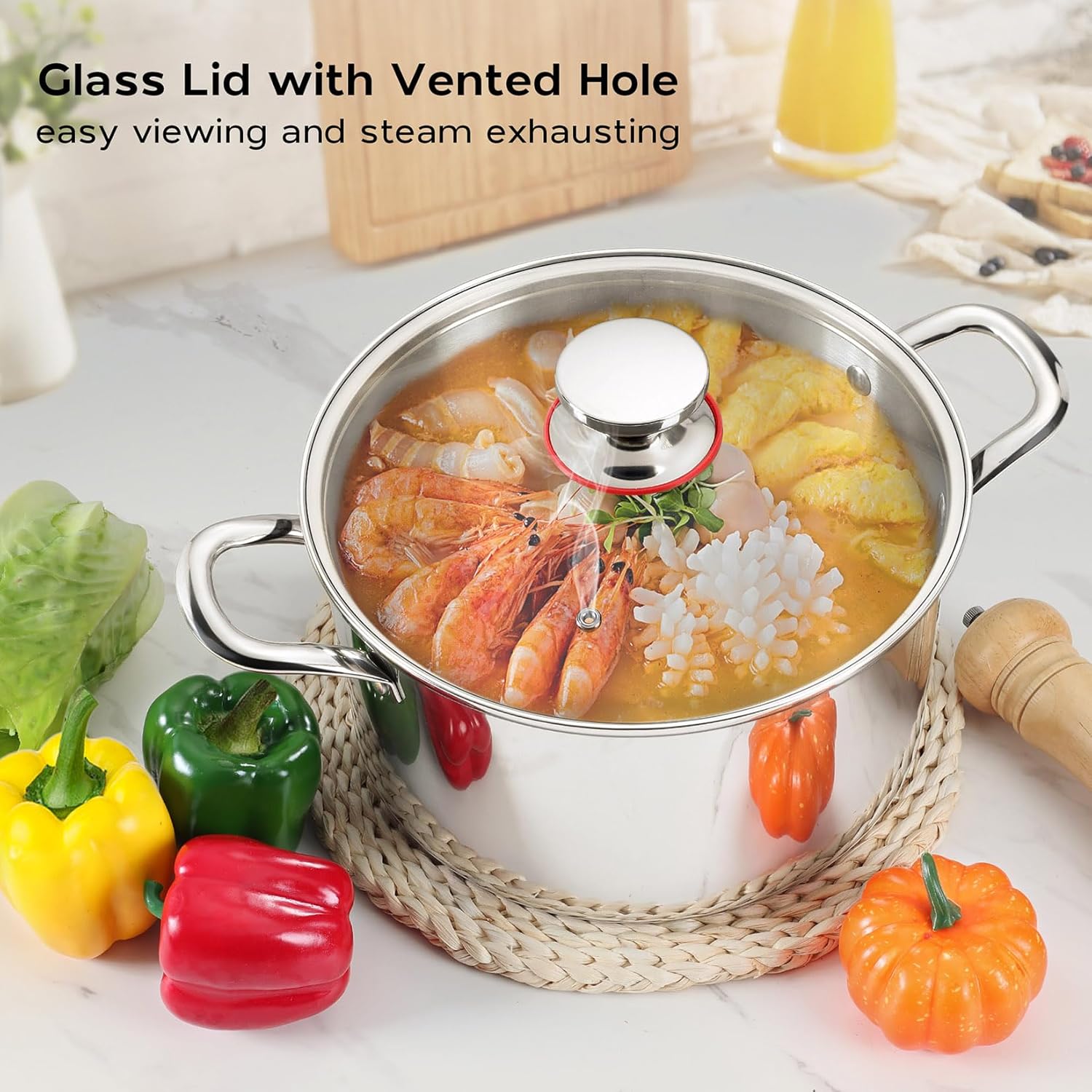 Onader 6 Quart Stockpot with Lid and Tri-Ply Induction Base