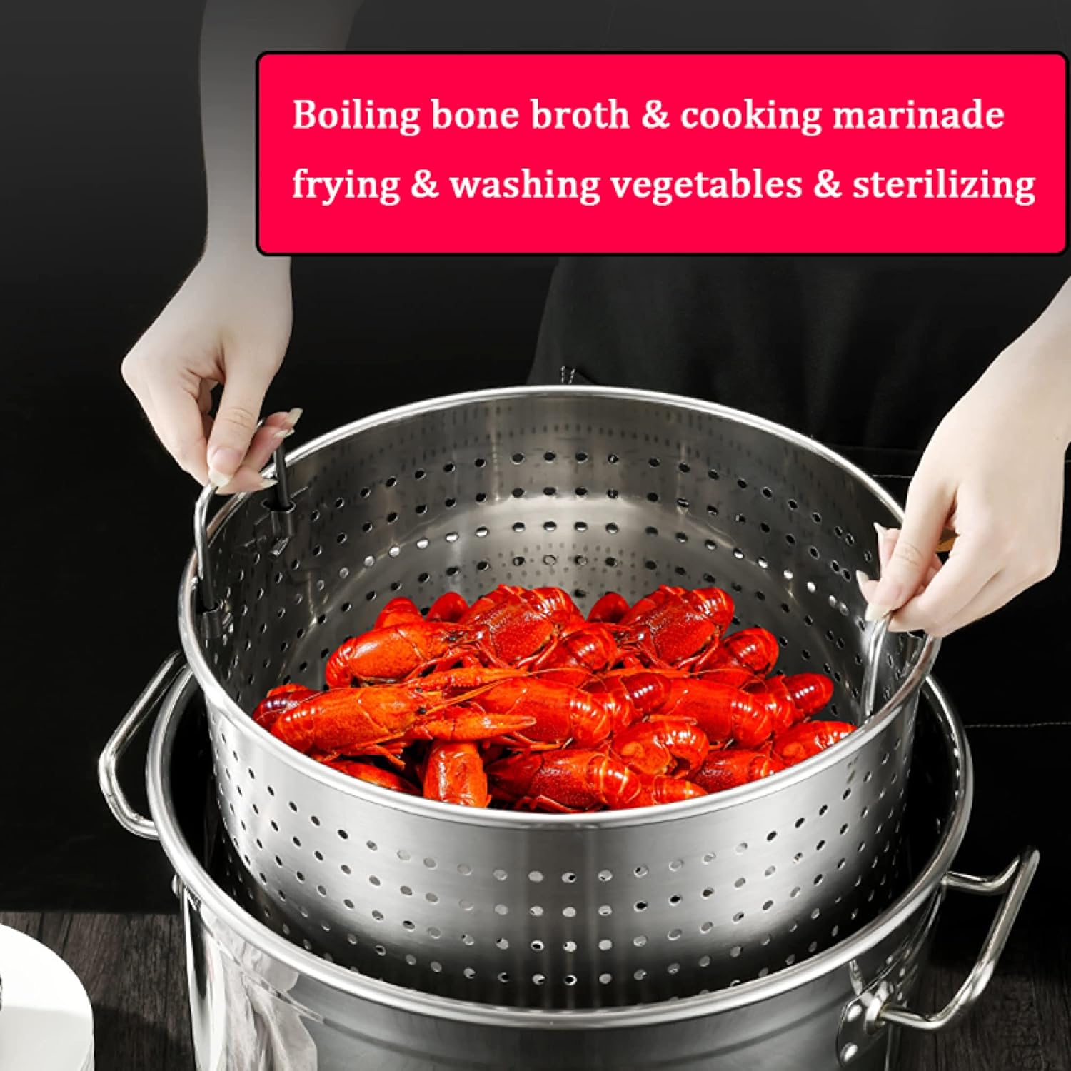 AIZYR 35x35cm Stainless Steel Stockpot with Strainer Basket