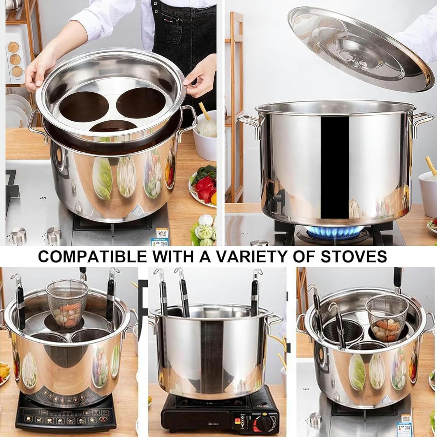 DAOUXIAOSP 5 Hole Pasta Cooker Set with Strainer Basket