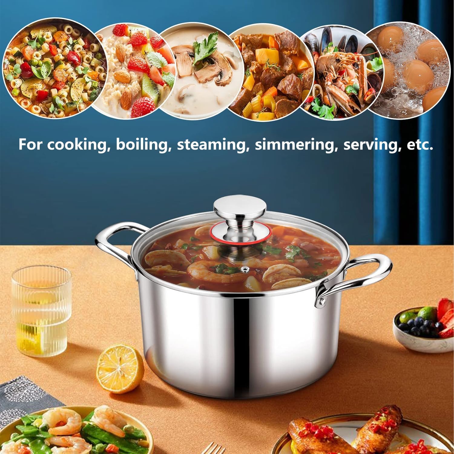 6 Quart Stockpot with Tempered Glass Lid for Induction Electric Gas