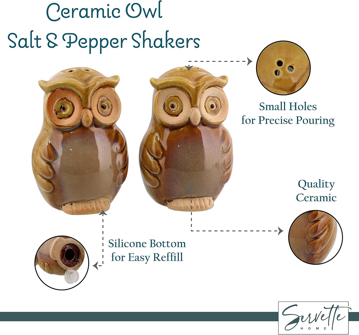 Ceramic Owl Salt and Pepper Shaker Set - Green