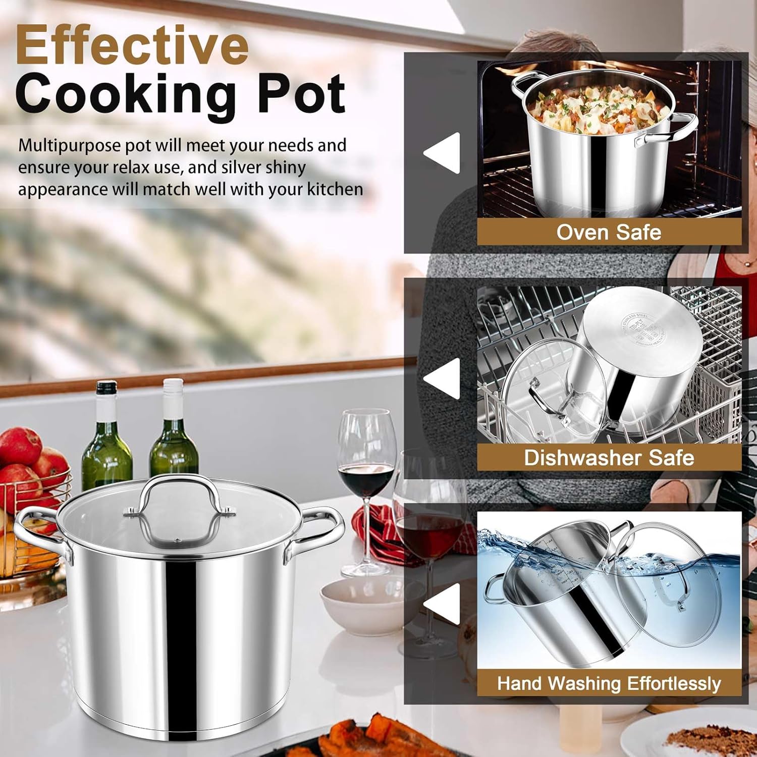 PP CHEF 10 Quart Stock Pot with Glass Lid