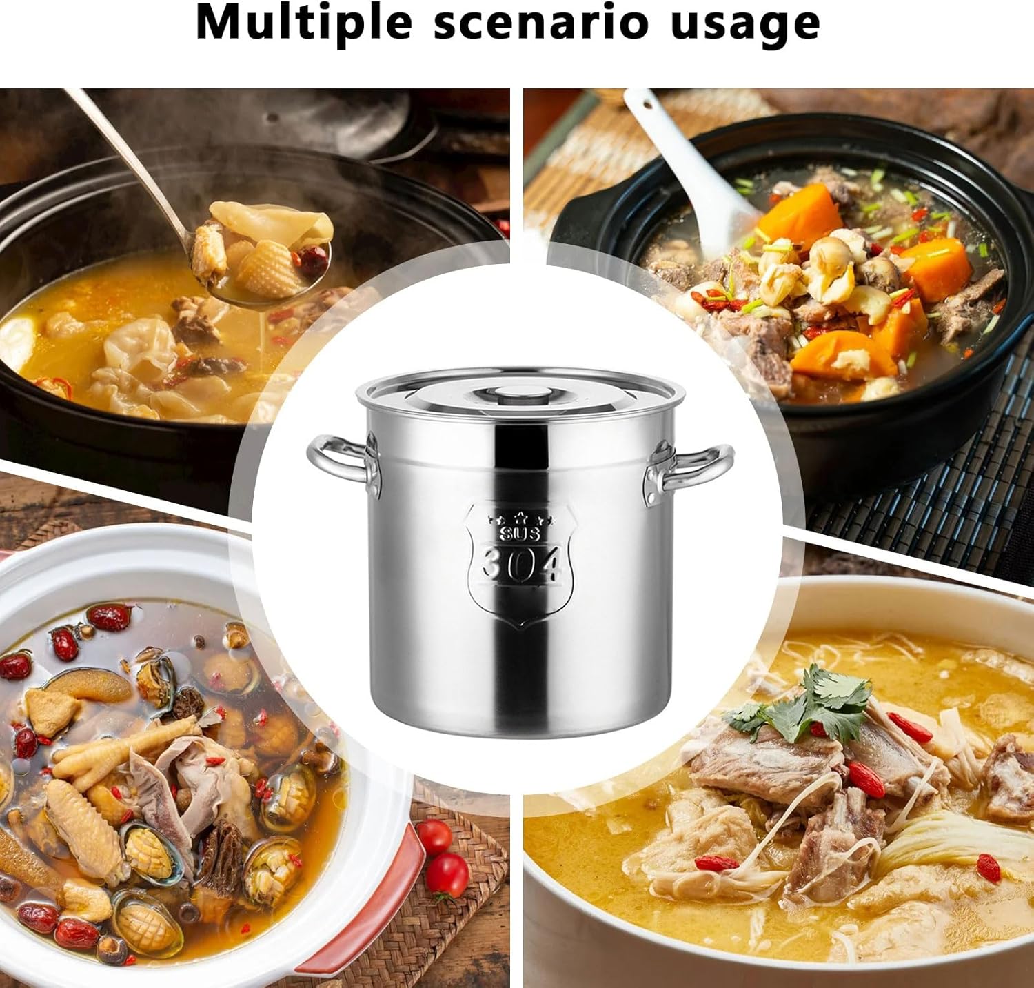 AIZYR 304 Stainless Steel Stockpot with Lid 6L