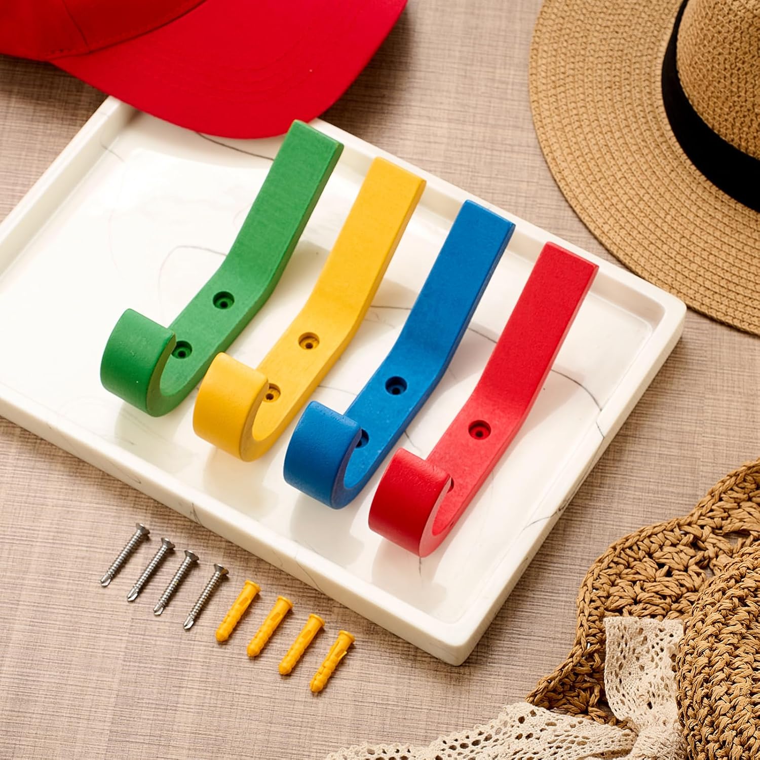 12 Pack Colorful Kids Wood Coat Hooks