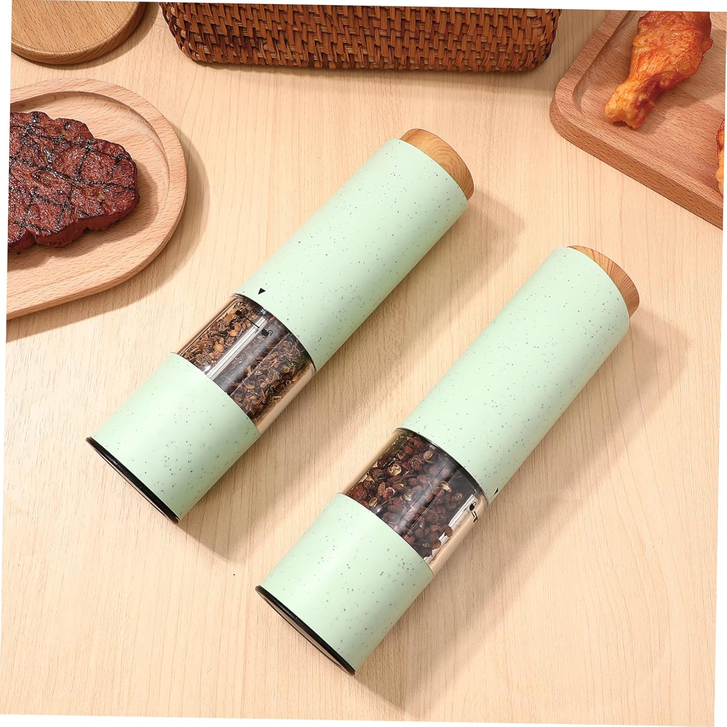 Cabilock 2pcs Adjustable Coarseness Salt Pepper Shaker Set with Stand