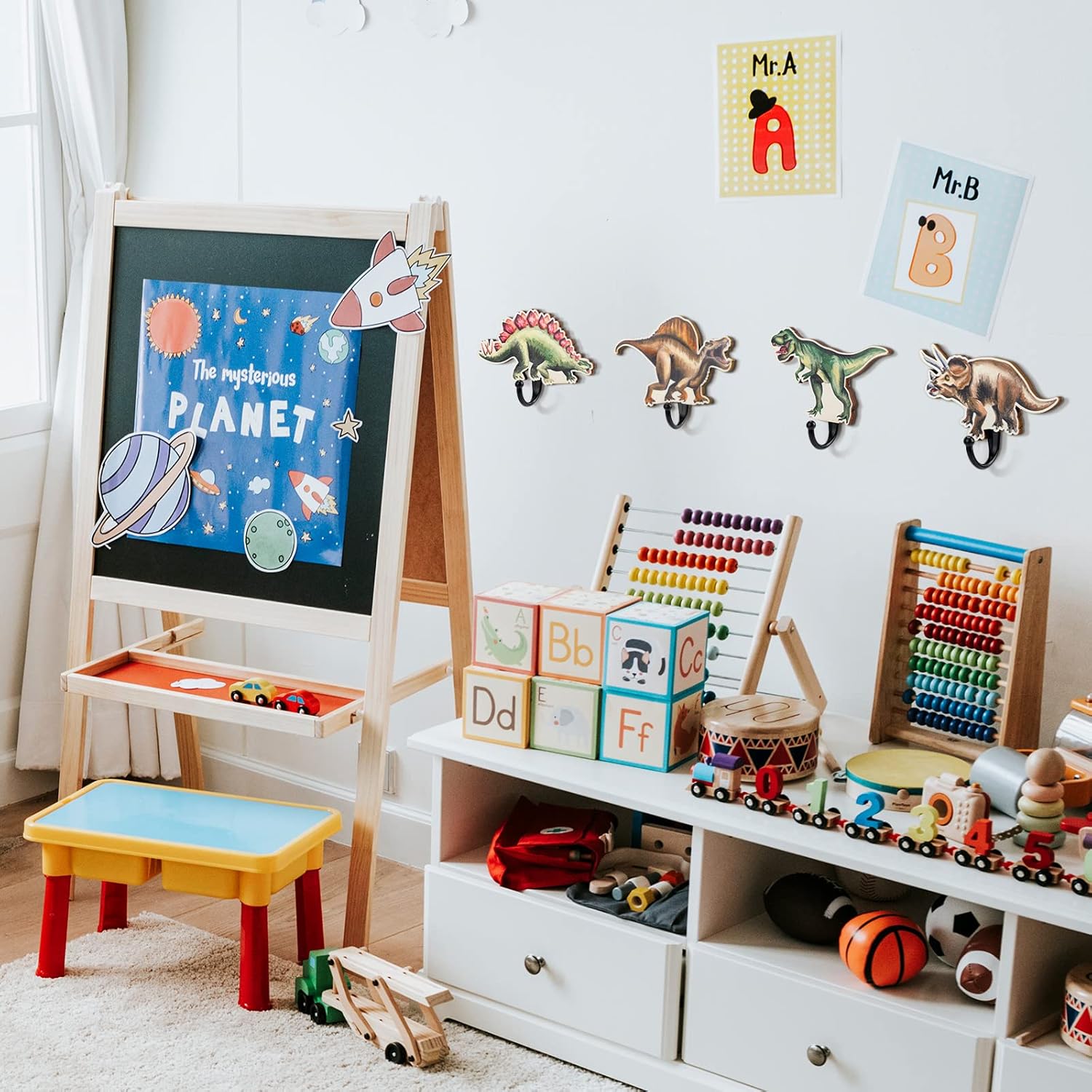 4 Pcs Dinosaur Wooden Wall Hooks for Kids Room