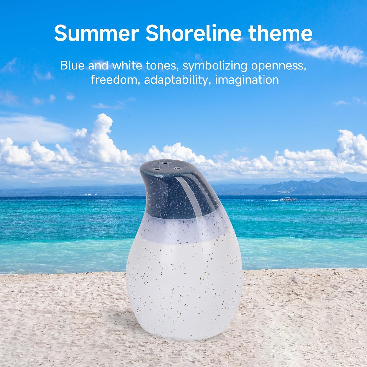 KERMANDO Ceramic Salt Pepper Shaker Set - 2 Pack Blue White